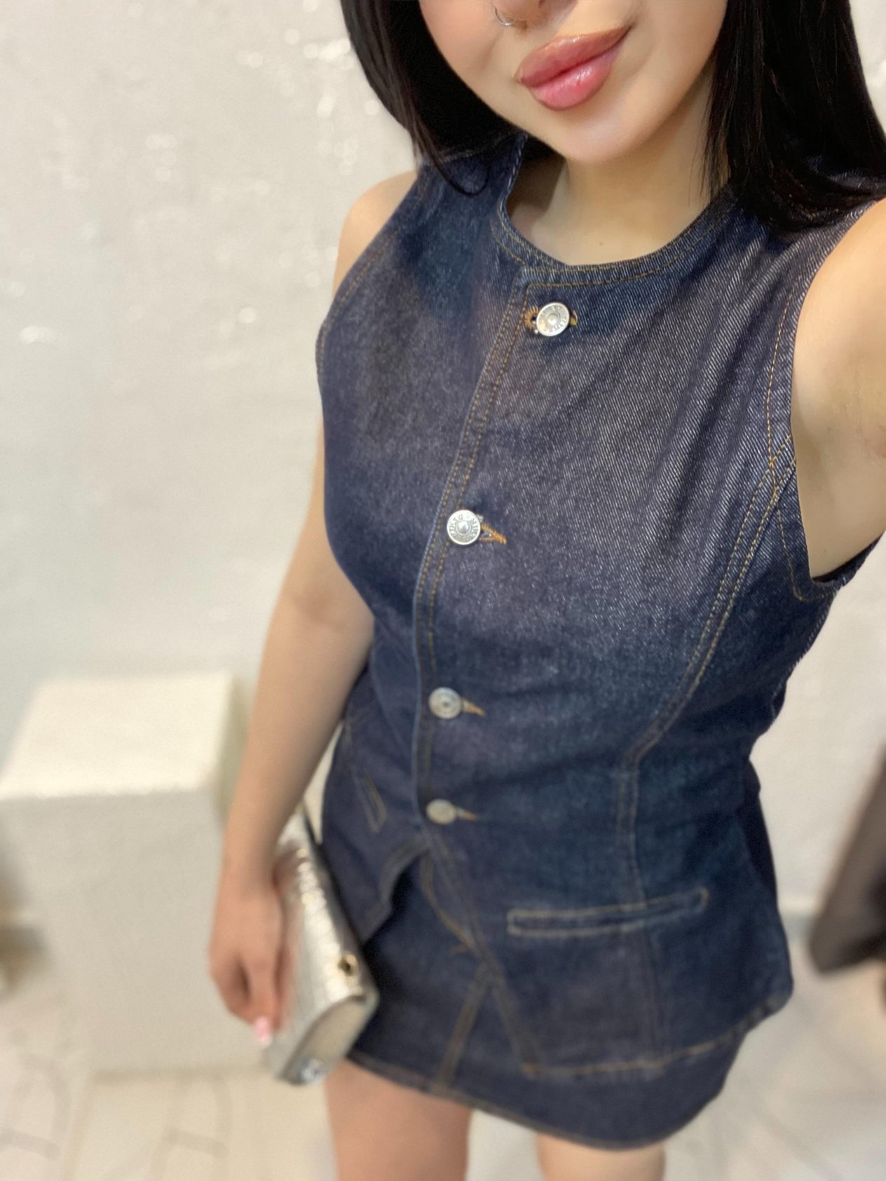 Lacivert  Yelek Etek Denim Takım 