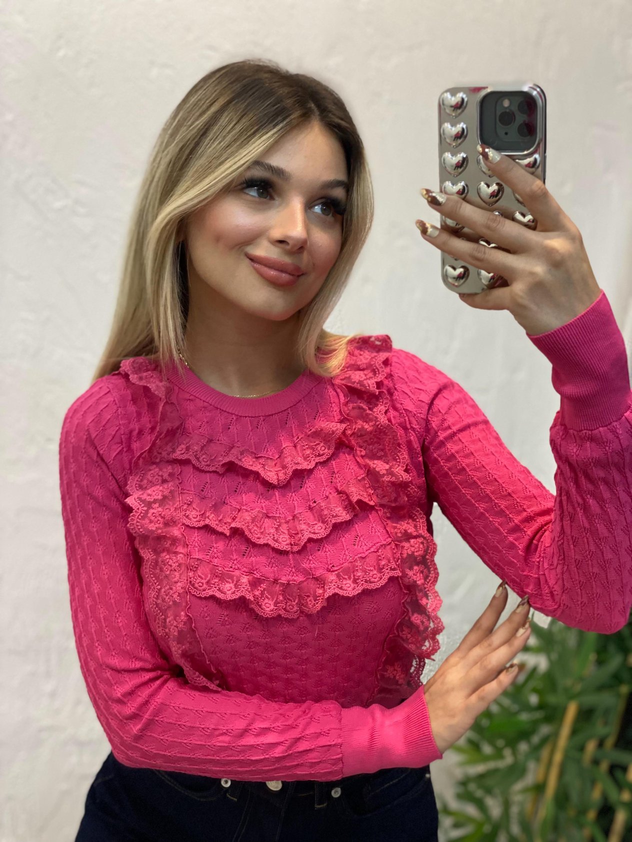 Pembe Güpürlü Model Triko