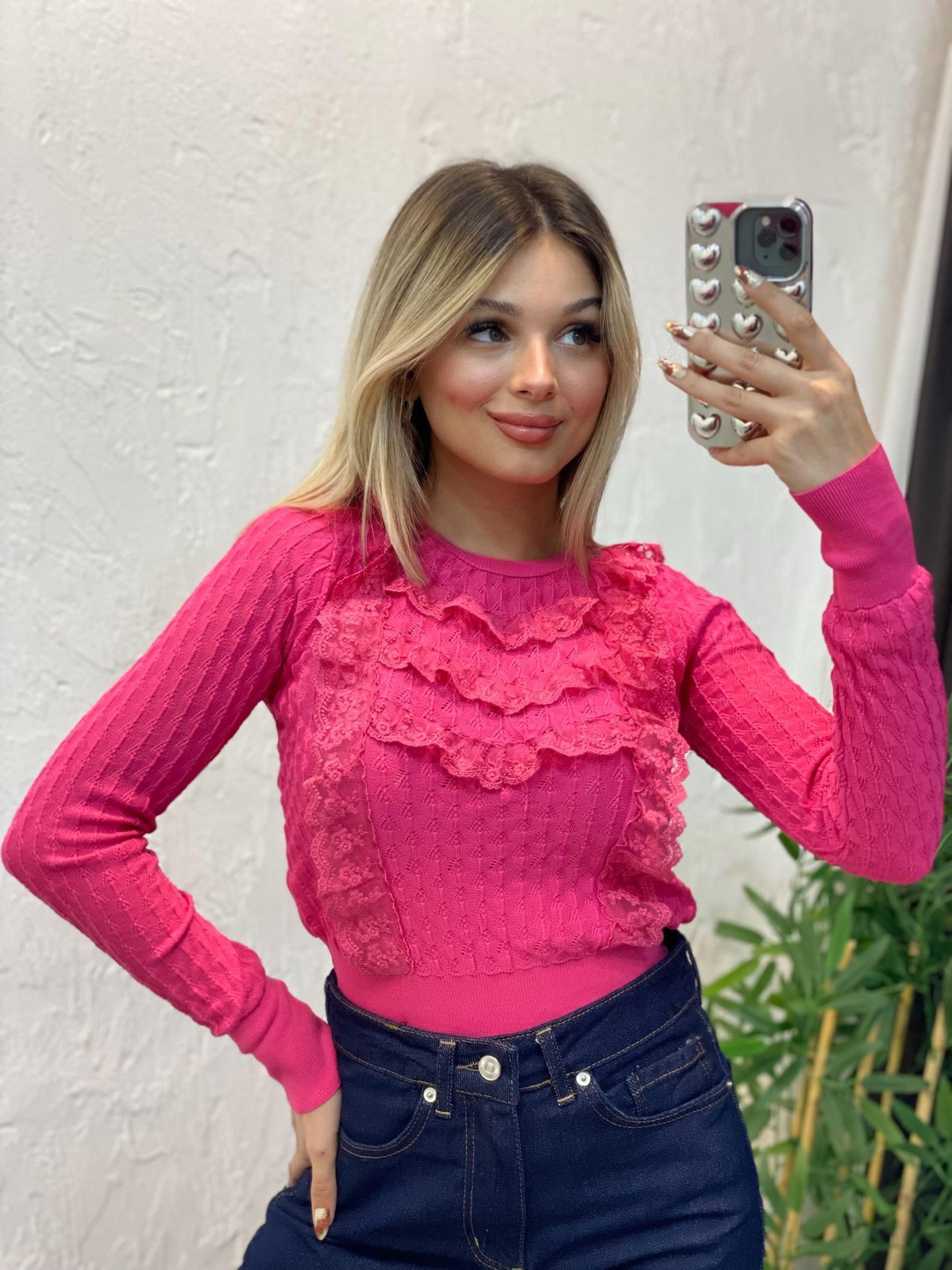 Pembe Güpürlü Model Triko