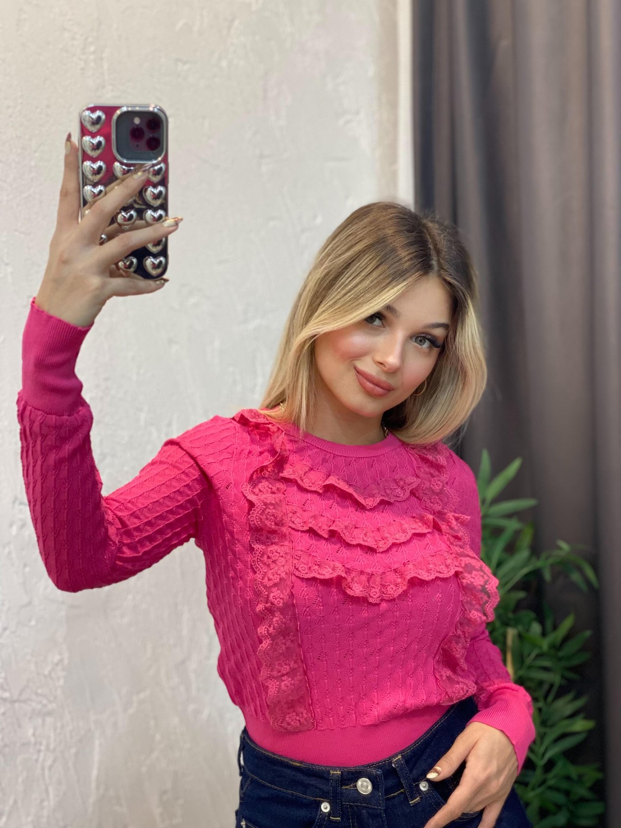 Pembe Güpürlü Model Triko