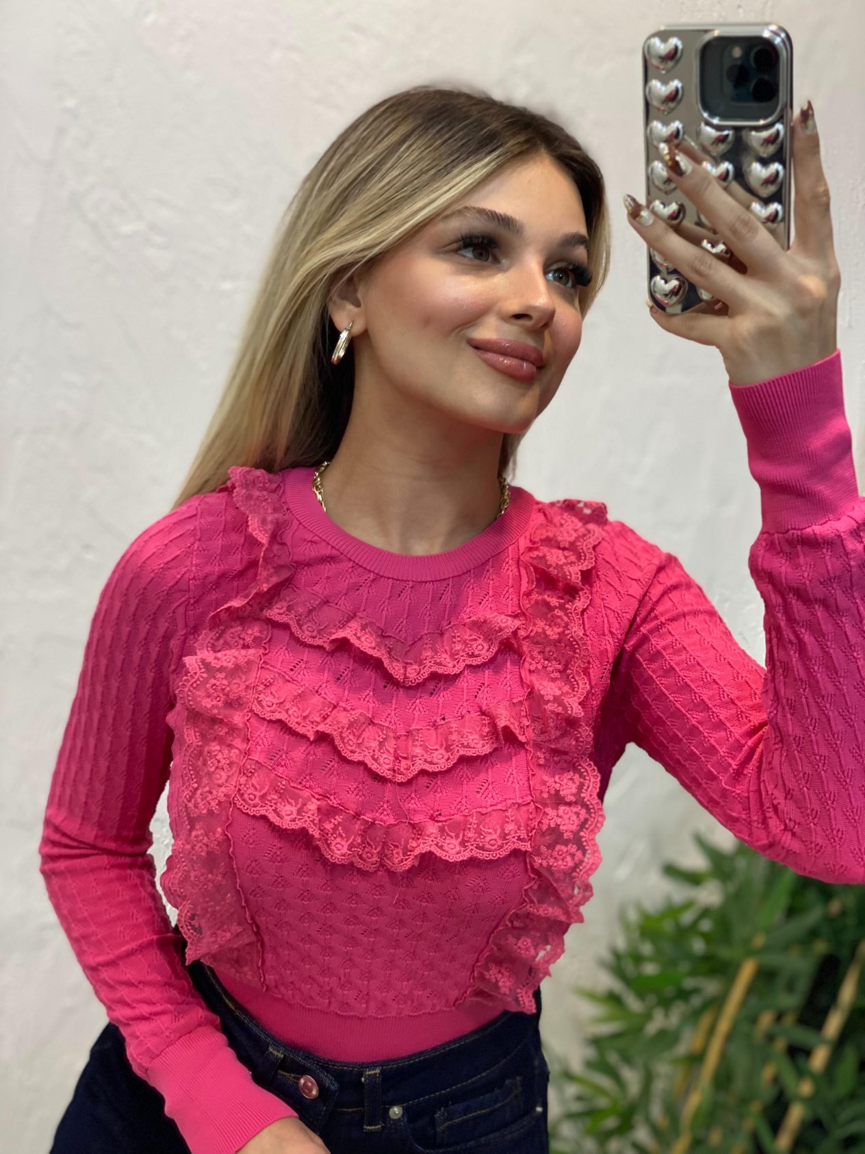 Pembe Güpürlü Model Triko