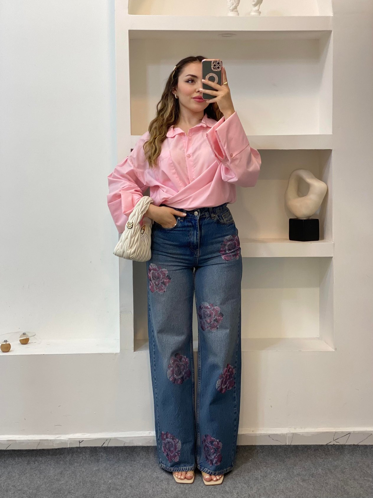 Pembe Renk Cepli Oversize Poplin Kumaş GÖMLEK