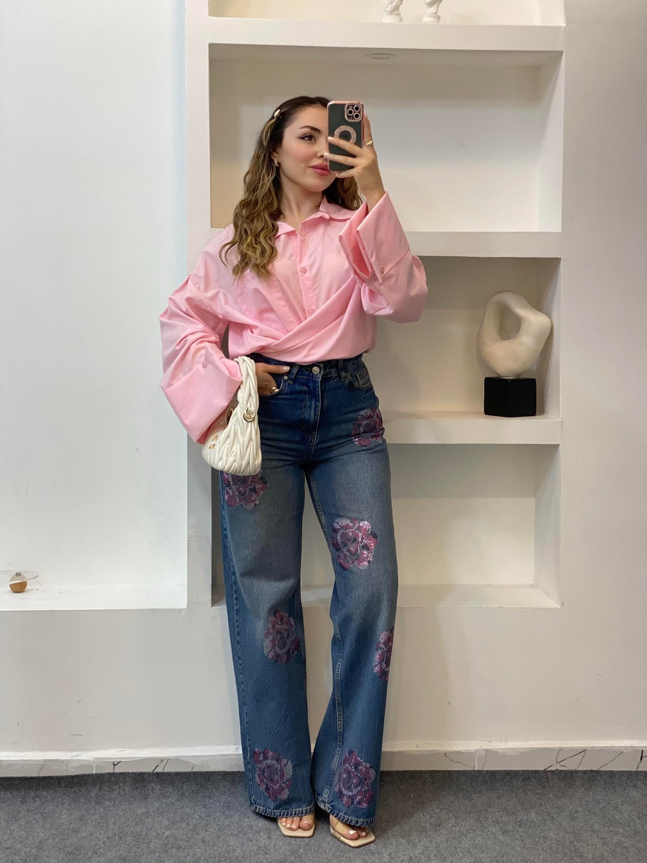 Pembe Renk Cepli Oversize Poplin Kumaş GÖMLEK