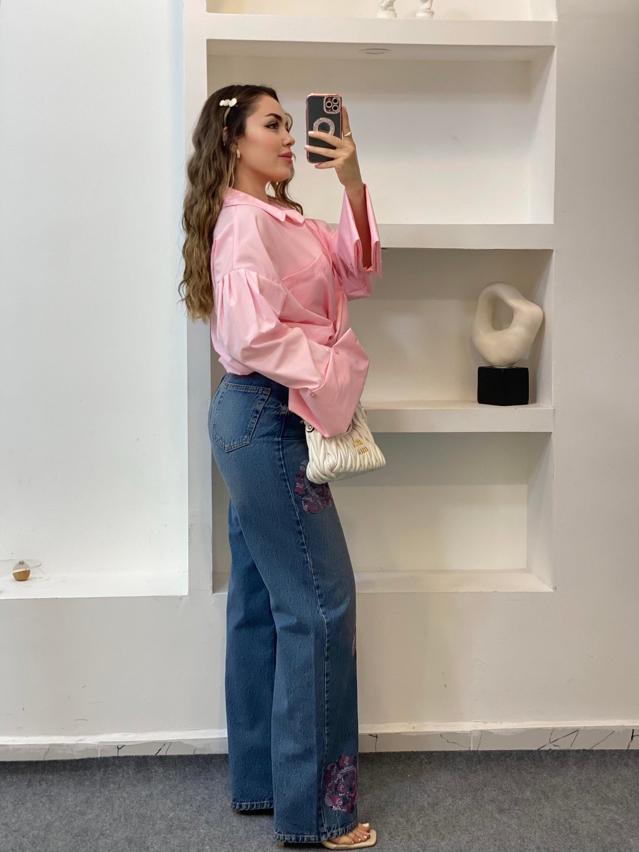 Pembe Renk Cepli Oversize Poplin Kumaş GÖMLEK