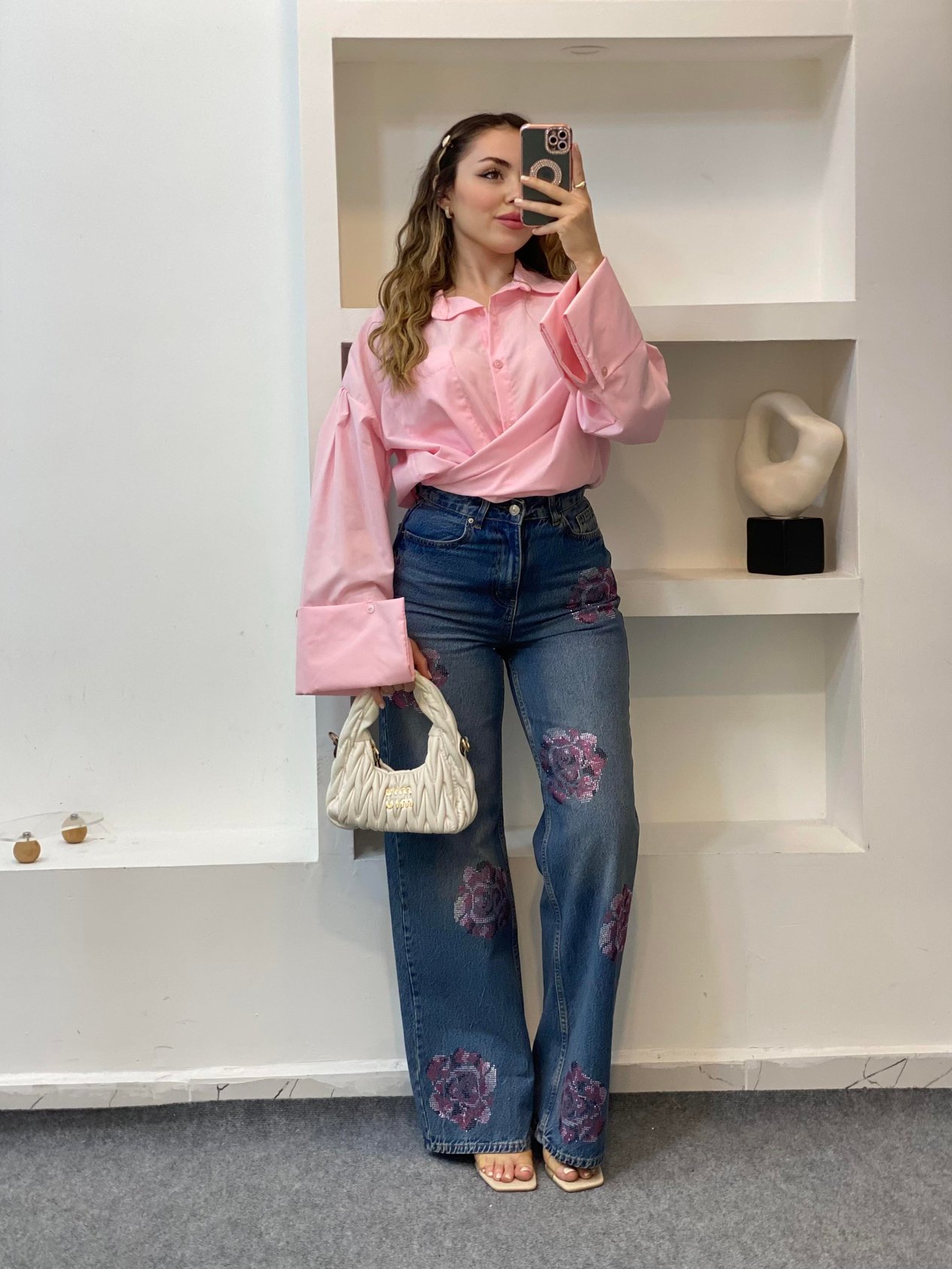 Pembe Renk Cepli Oversize Poplin Kumaş GÖMLEK