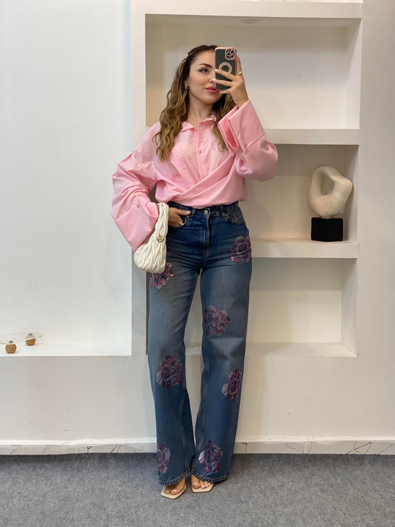 Pembe Renk Cepli Oversize Poplin Kumaş GÖMLEK