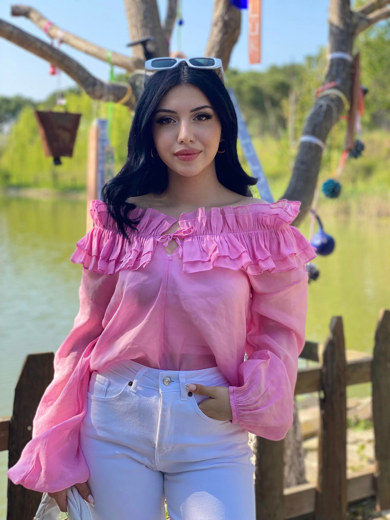 Pembe Volanlı Vual Bluz