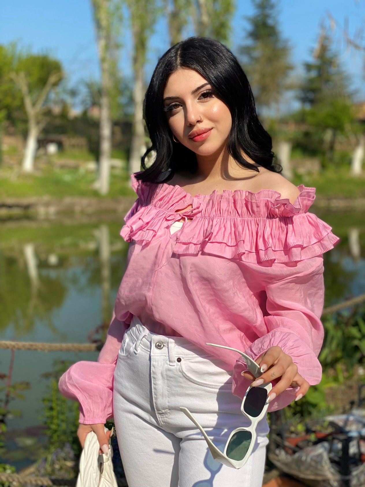 Pembe Volanlı Vual Bluz