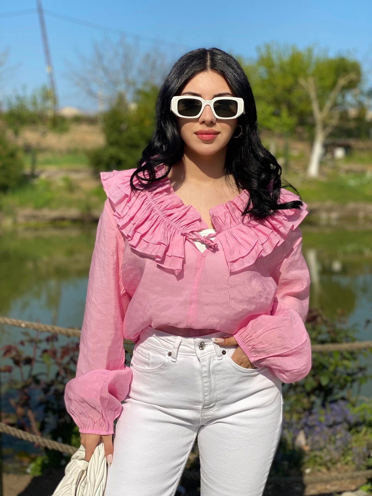 Pembe Volanlı Vual Bluz