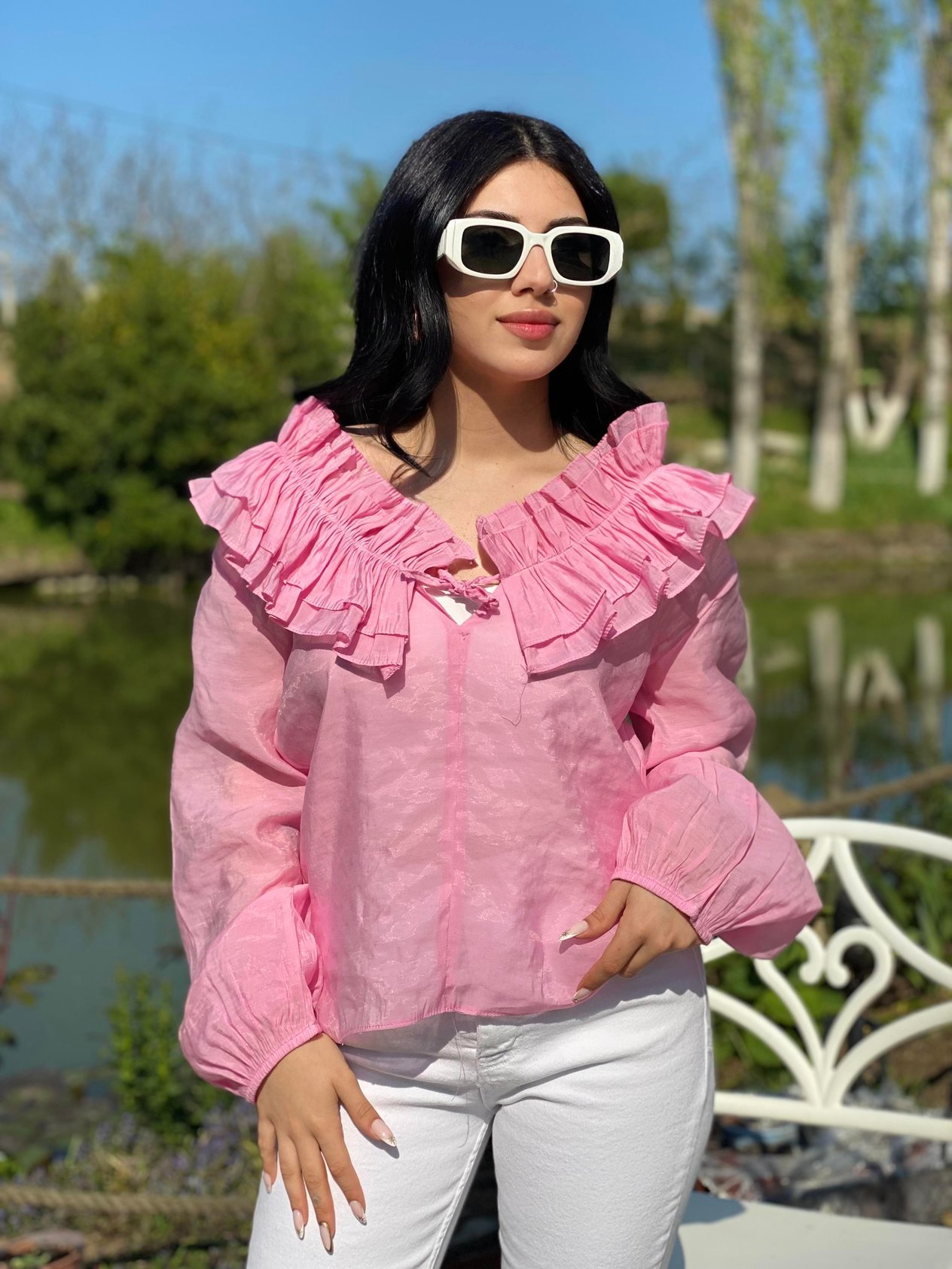 Pembe Volanlı Vual Bluz