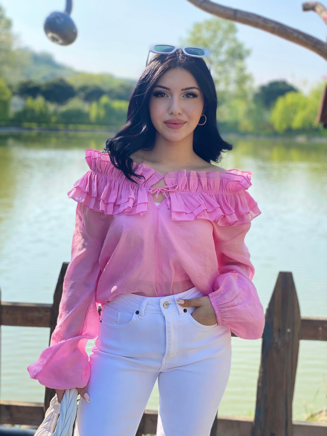 Pembe Volanlı Vual Bluz