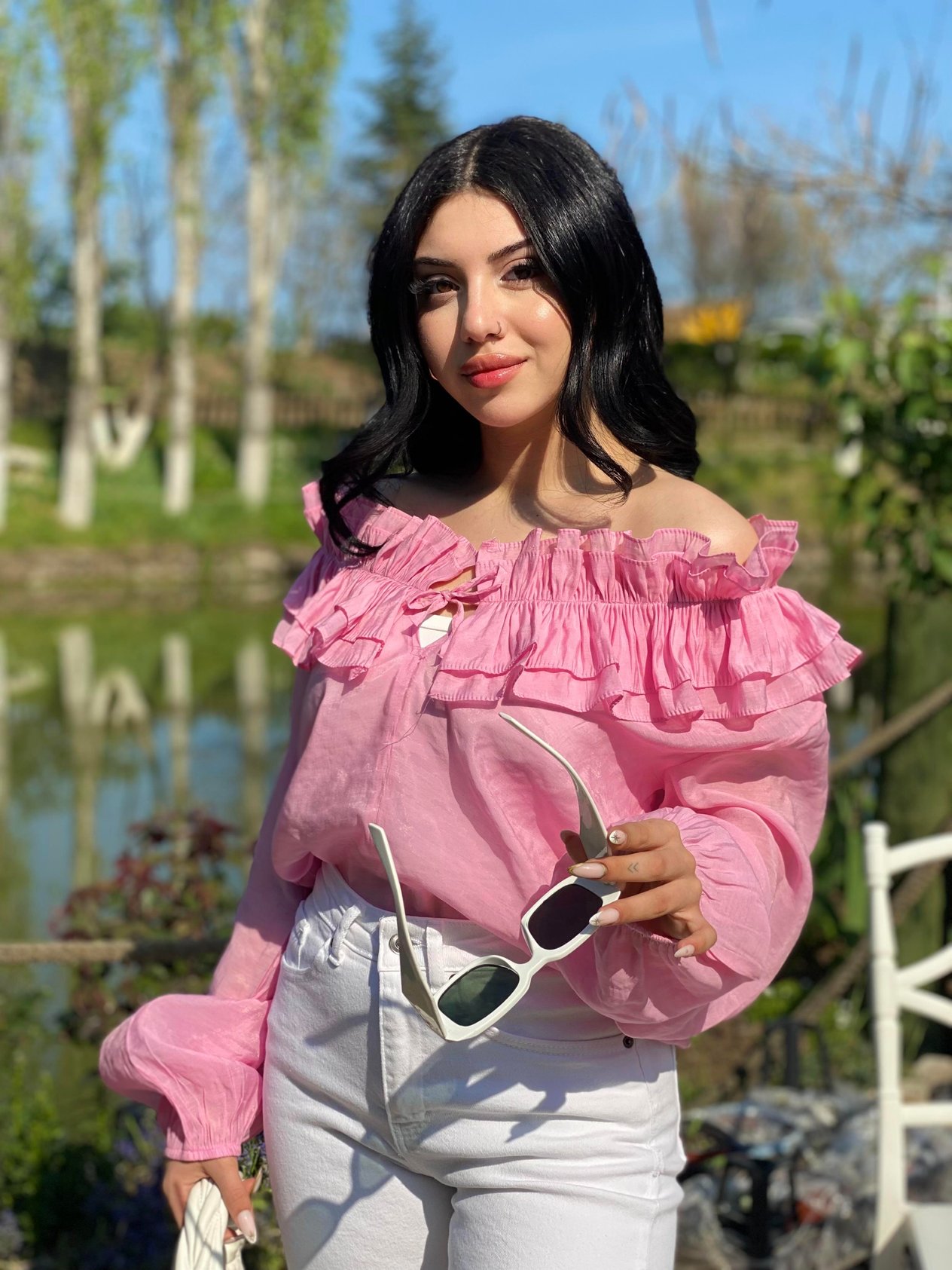 Pembe Volanlı Vual Bluz