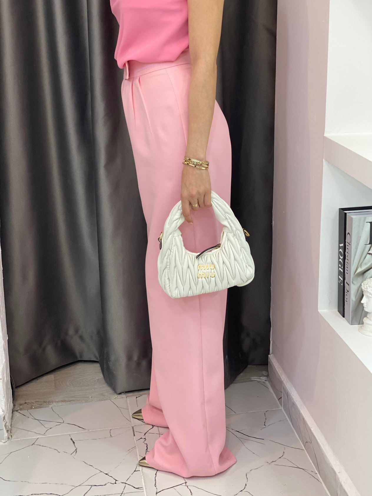Pembe Yüksek Bel Premium Cırtlı  Palazzo Pantolon 