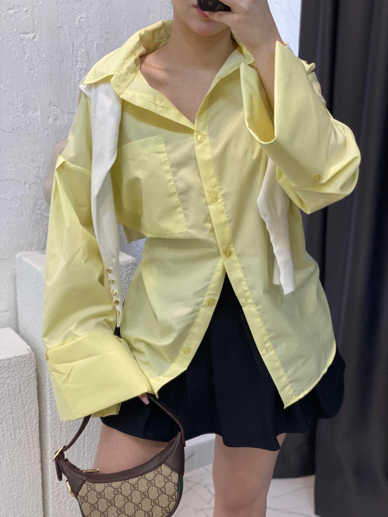 Sarı Renk Kalın Manşetli Cepli Oversize Poplin Kumaş GÖMLEK