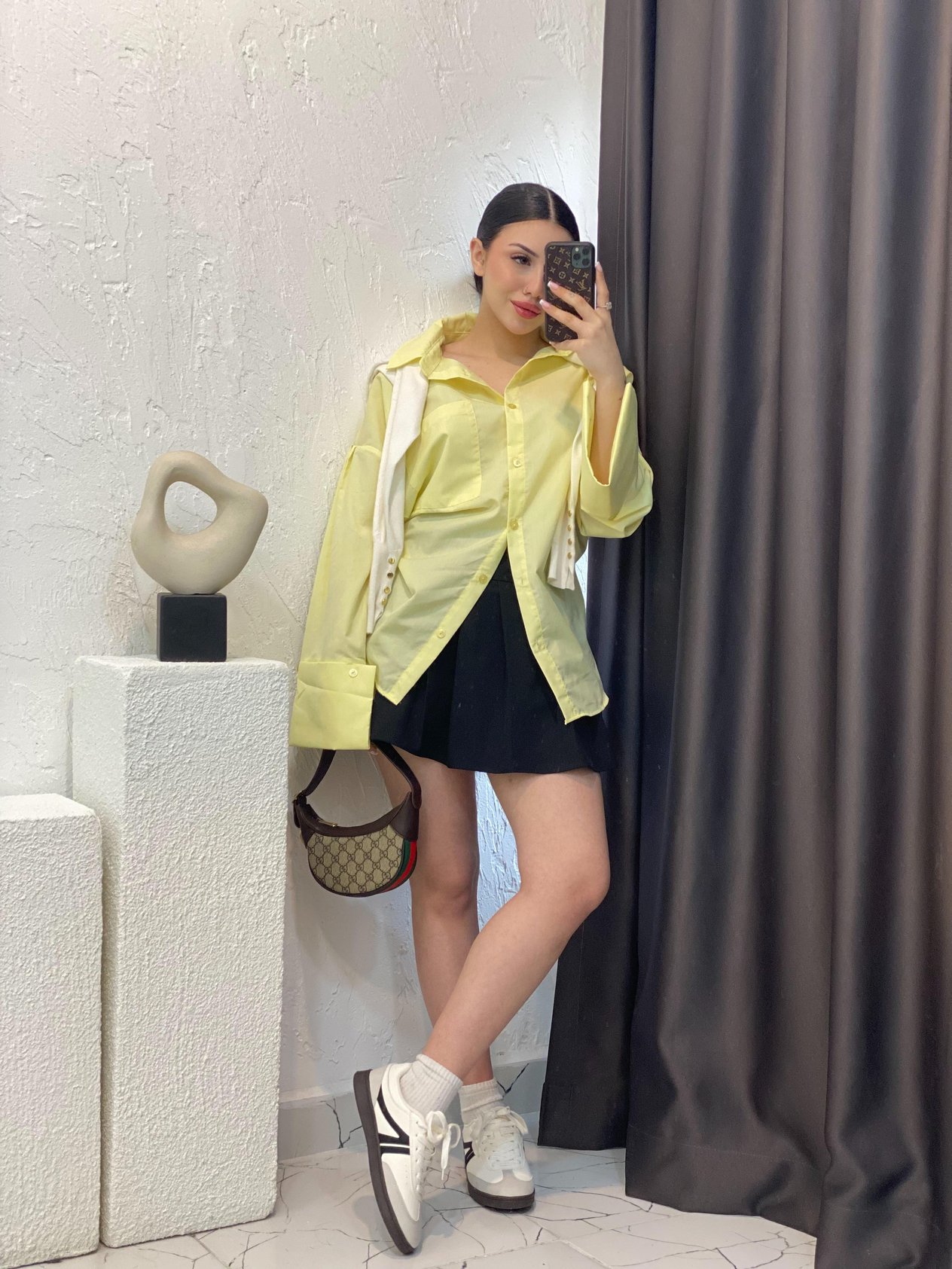 Sarı Renk Kalın Manşetli Cepli Oversize Poplin Kumaş GÖMLEK