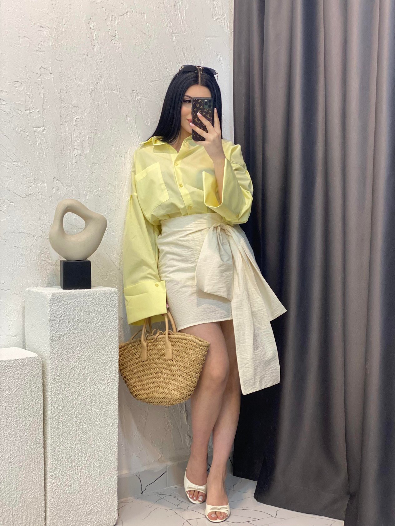 Sarı Renk Kalın Manşetli Cepli Oversize Poplin Kumaş GÖMLEK