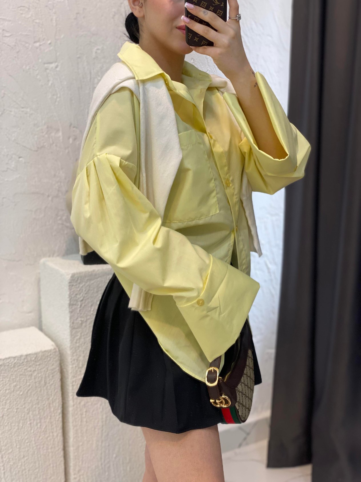 Sarı Renk Kalın Manşetli Cepli Oversize Poplin Kumaş GÖMLEK