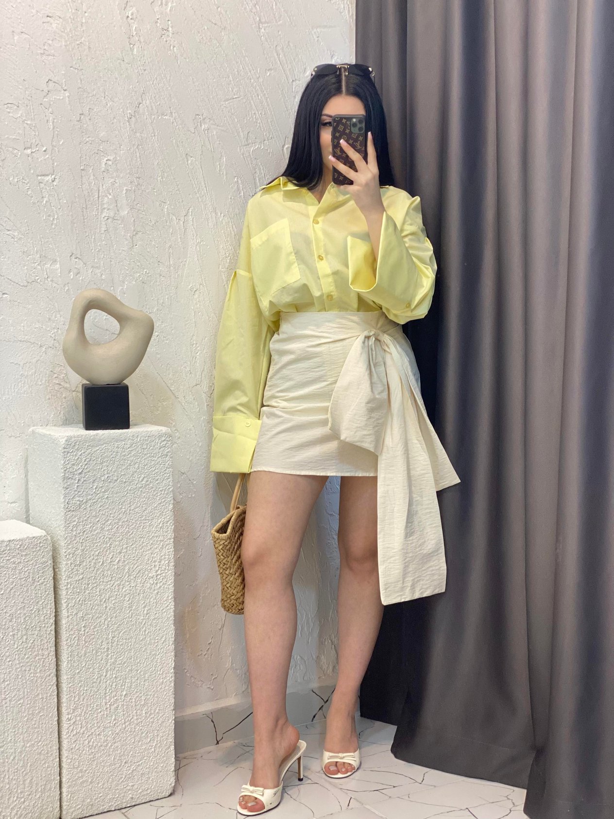 Sarı Renk Kalın Manşetli Cepli Oversize Poplin Kumaş GÖMLEK
