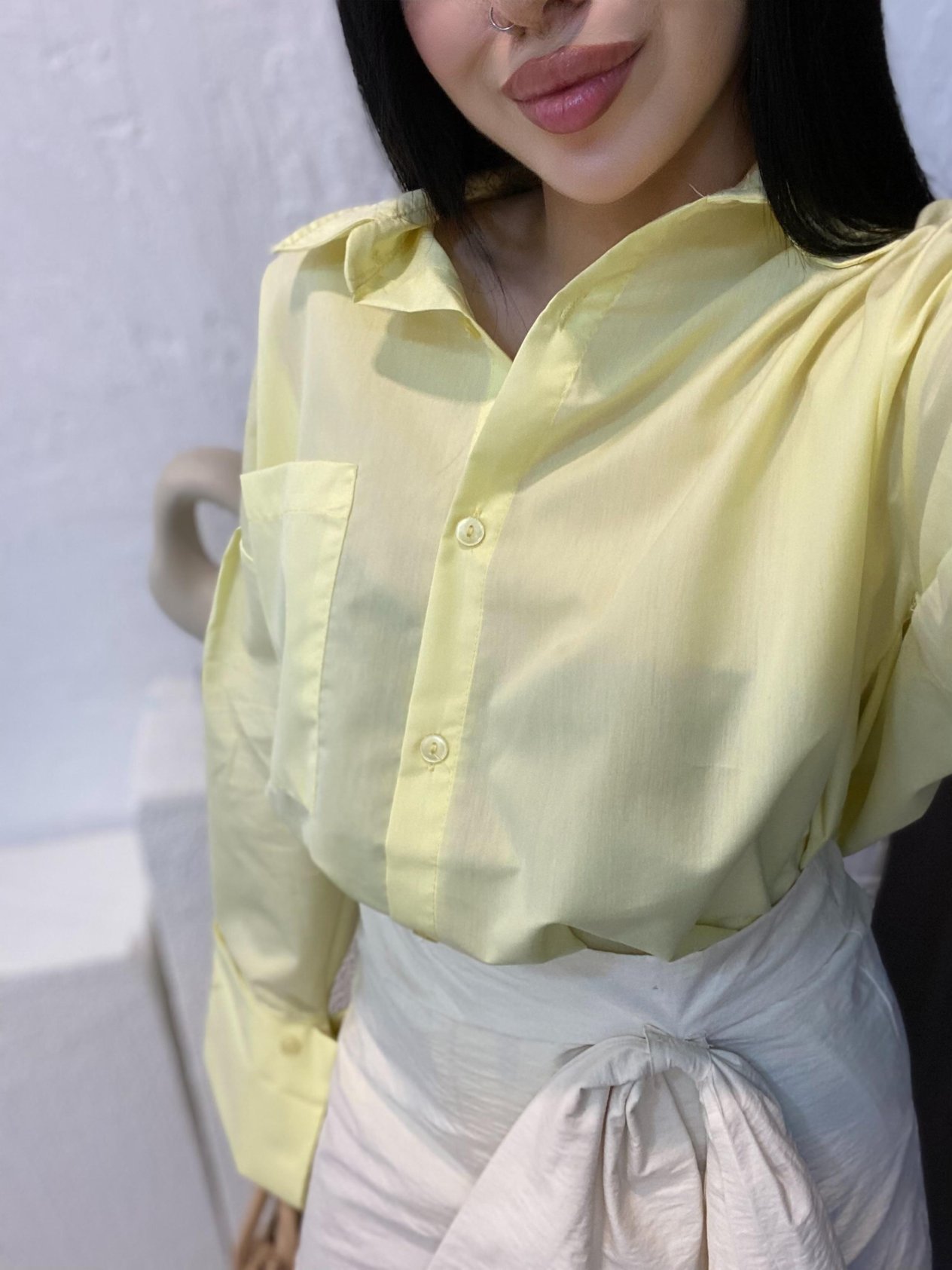 Sarı Renk Kalın Manşetli Cepli Oversize Poplin Kumaş GÖMLEK