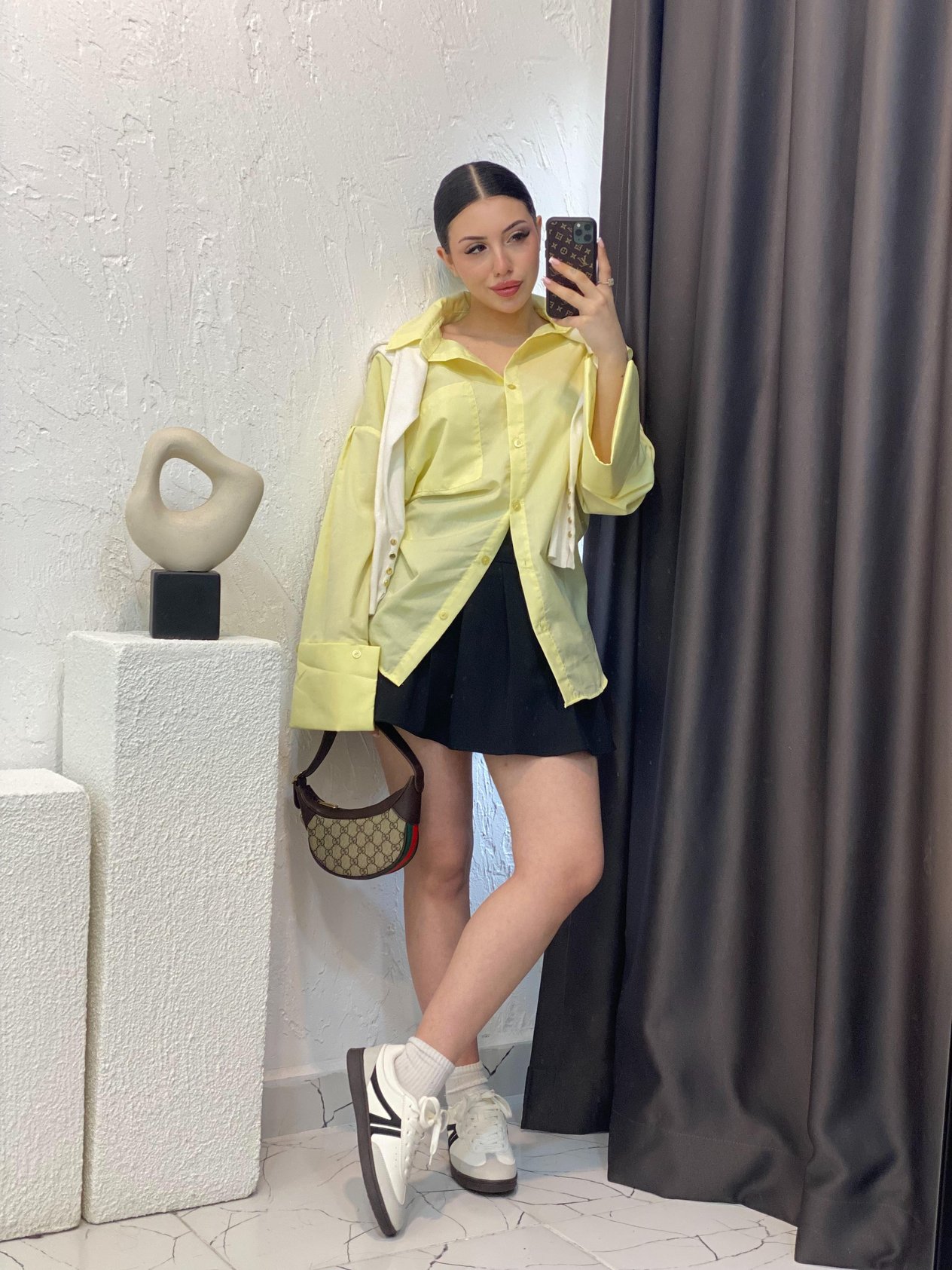 Sarı Renk Kalın Manşetli Cepli Oversize Poplin Kumaş GÖMLEK