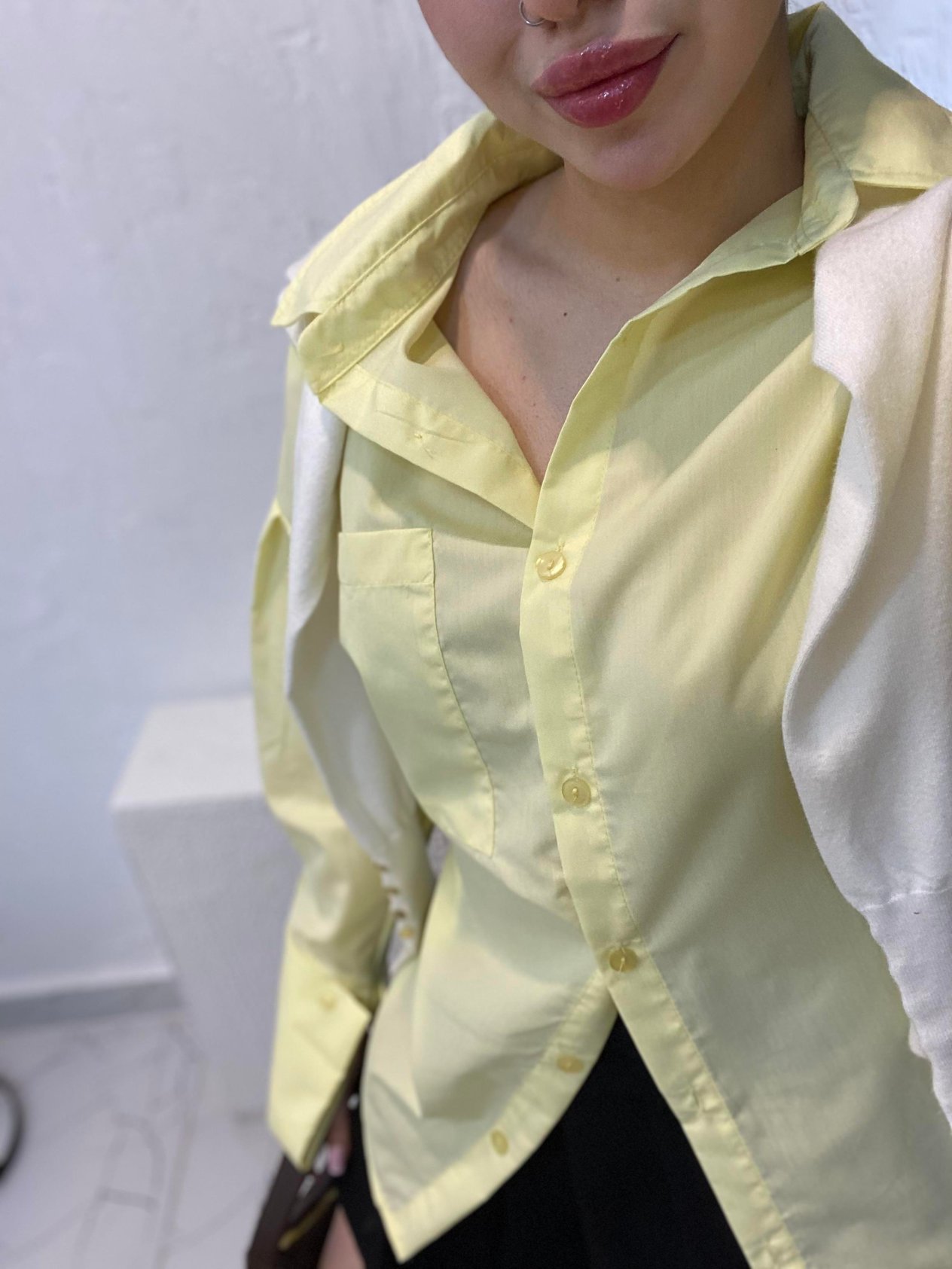 Sarı Renk Kalın Manşetli Cepli Oversize Poplin Kumaş GÖMLEK