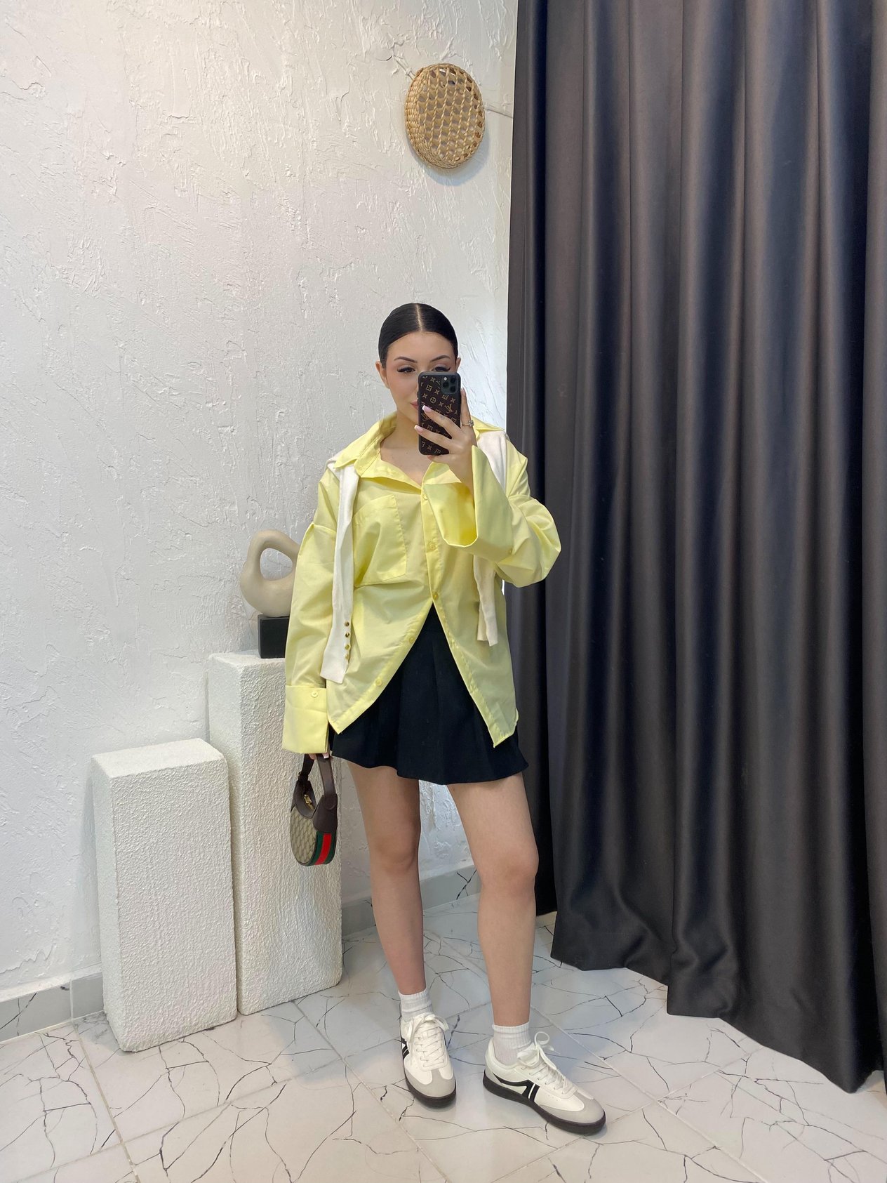 Sarı Renk Kalın Manşetli Cepli Oversize Poplin Kumaş GÖMLEK