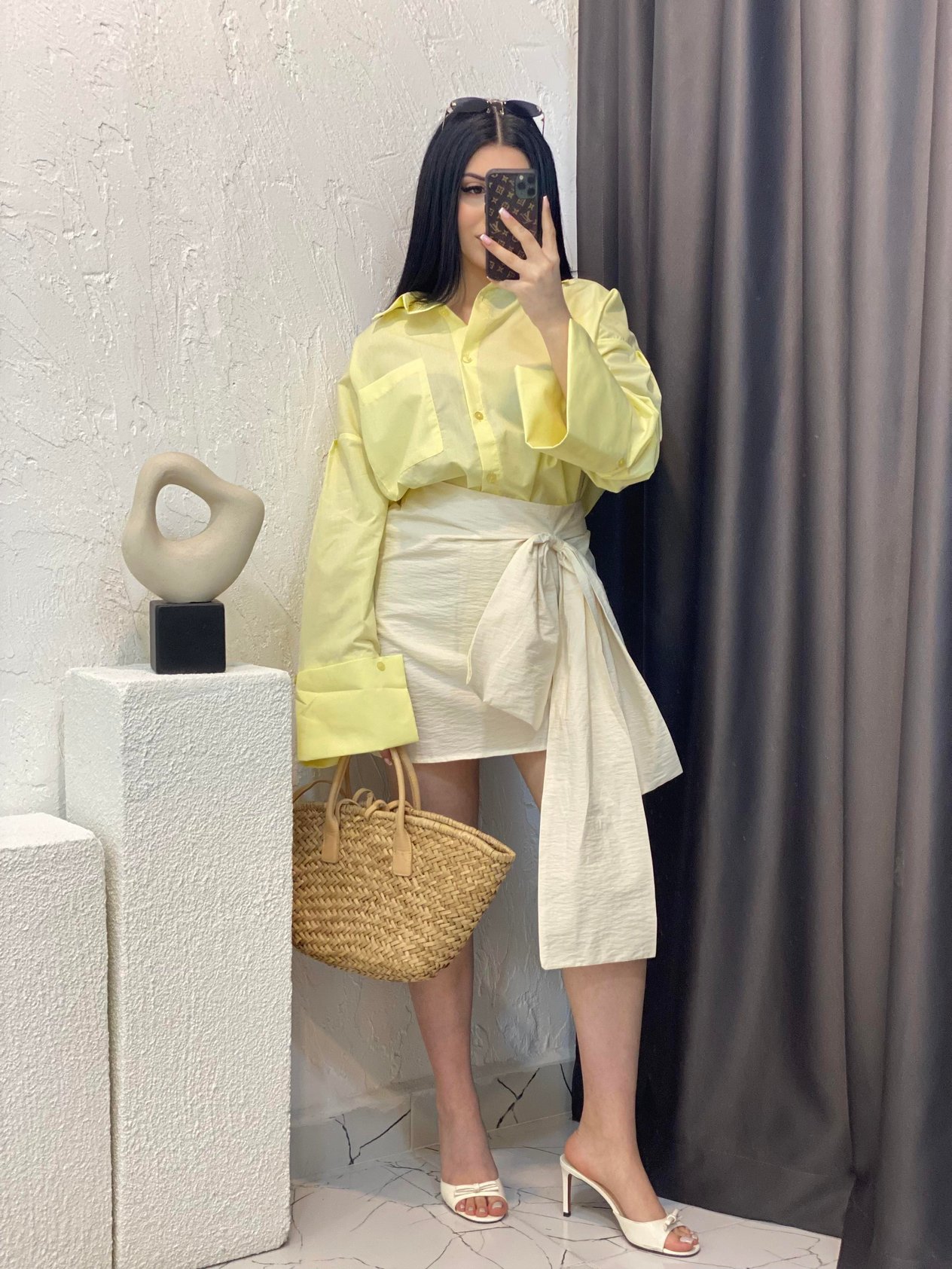 Sarı Renk Kalın Manşetli Cepli Oversize Poplin Kumaş GÖMLEK