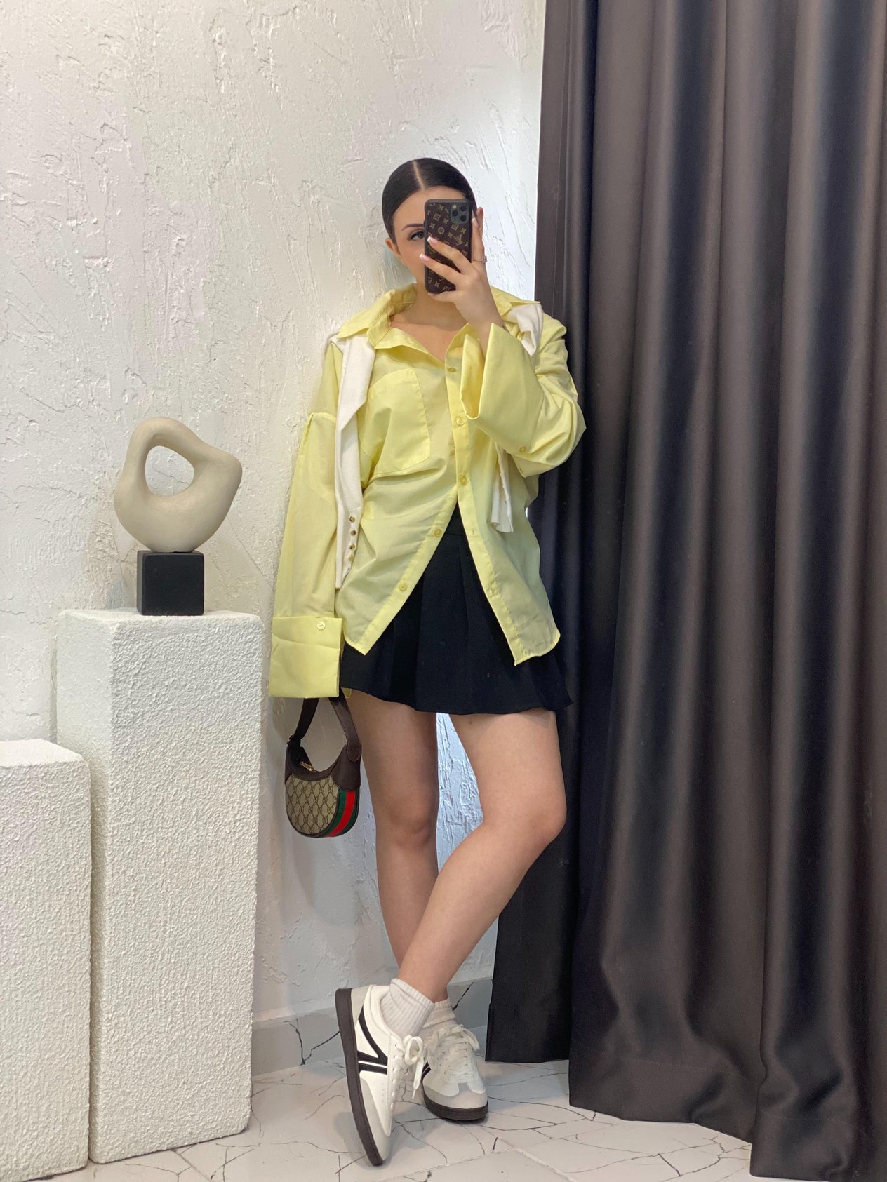 Sarı Renk Kalın Manşetli Cepli Oversize Poplin Kumaş GÖMLEK