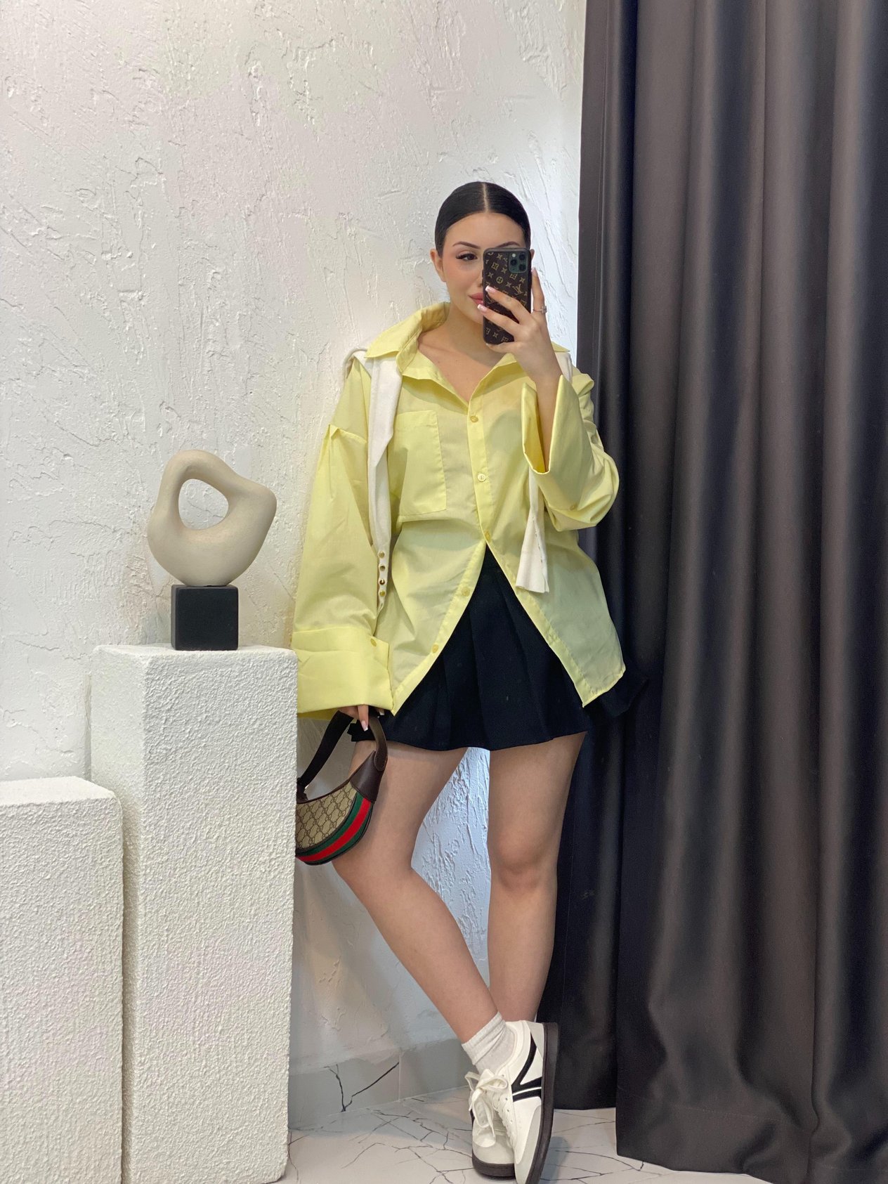 Sarı Renk Kalın Manşetli Cepli Oversize Poplin Kumaş GÖMLEK