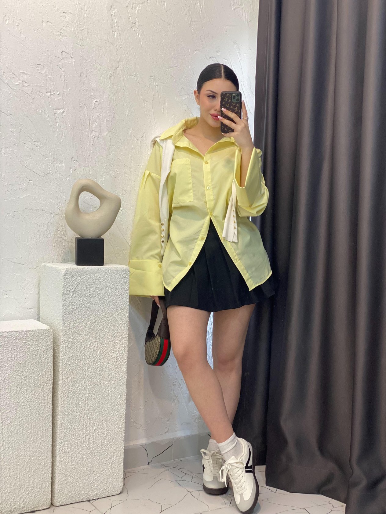 Sarı Renk Kalın Manşetli Cepli Oversize Poplin Kumaş GÖMLEK