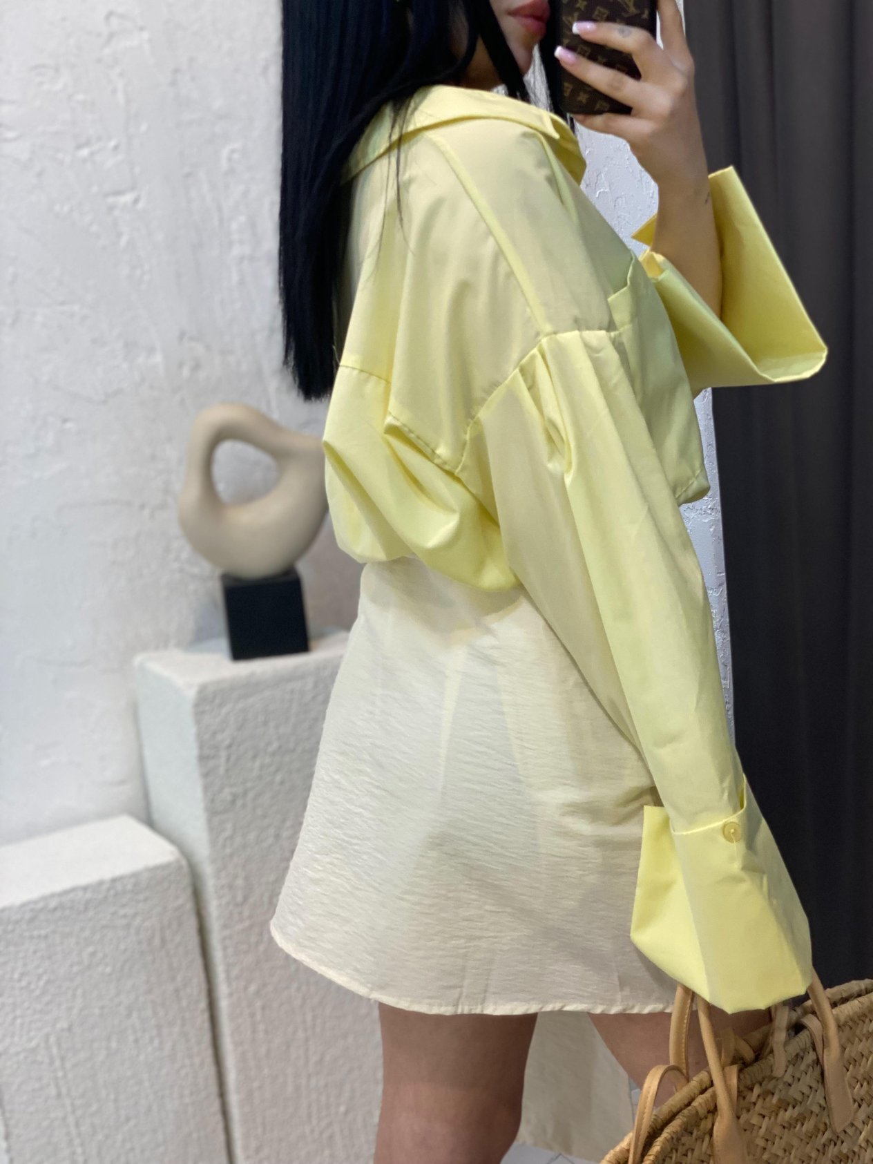 Sarı Renk Kalın Manşetli Cepli Oversize Poplin Kumaş GÖMLEK