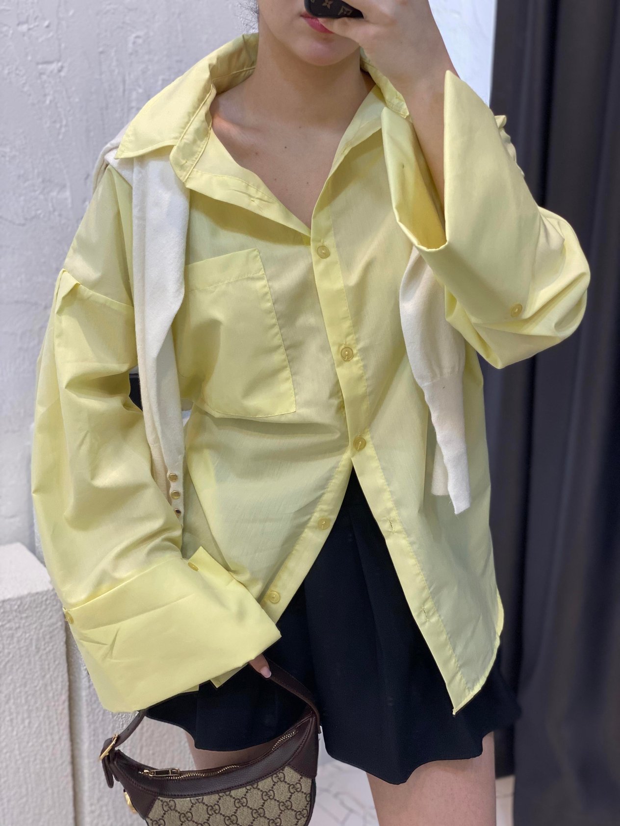 Sarı Renk Kalın Manşetli Cepli Oversize Poplin Kumaş GÖMLEK