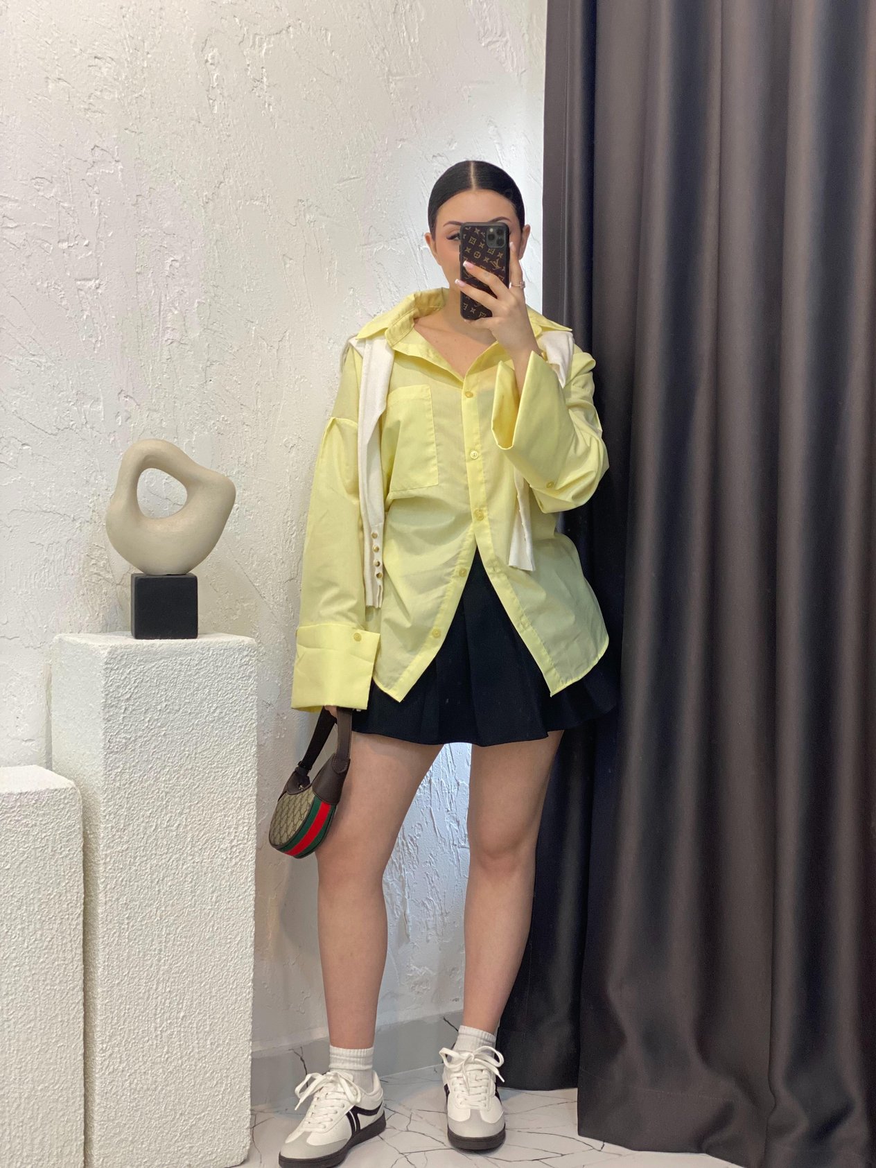 Sarı Renk Kalın Manşetli Cepli Oversize Poplin Kumaş GÖMLEK