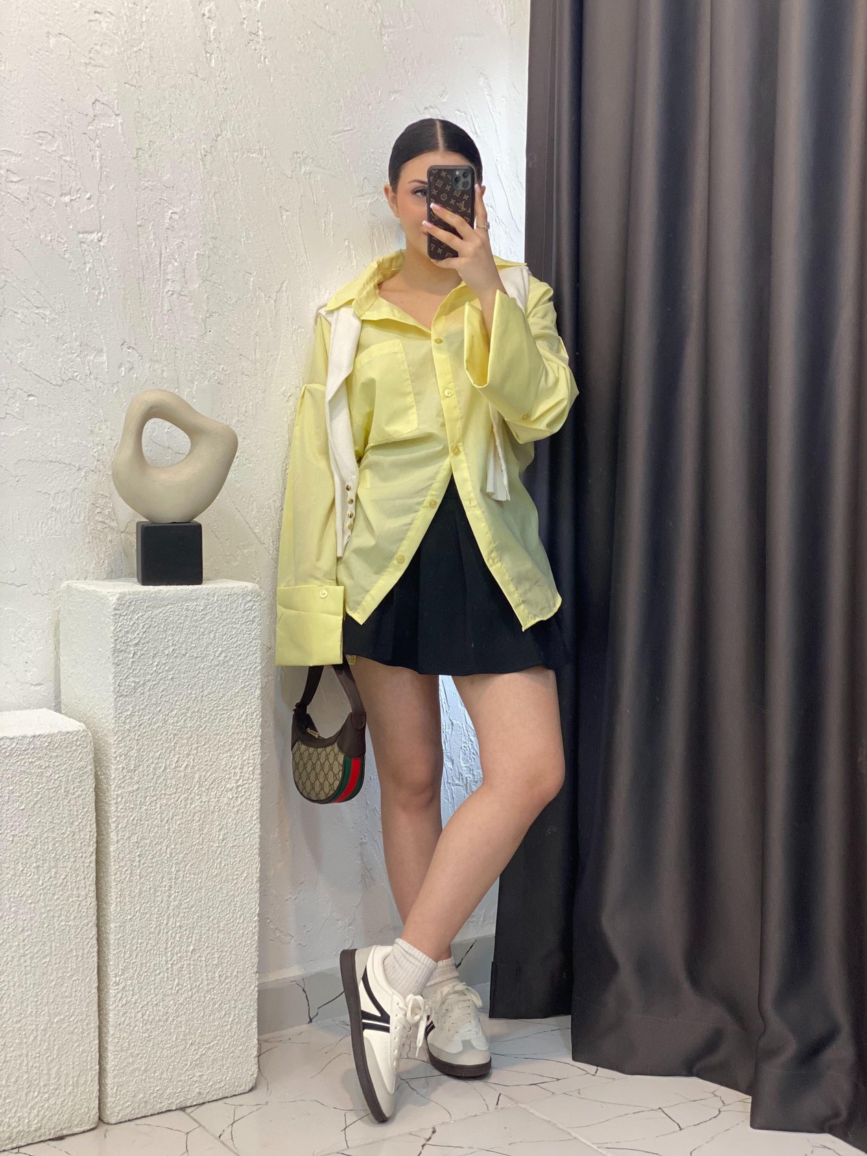 Sarı Renk Kalın Manşetli Cepli Oversize Poplin Kumaş GÖMLEK