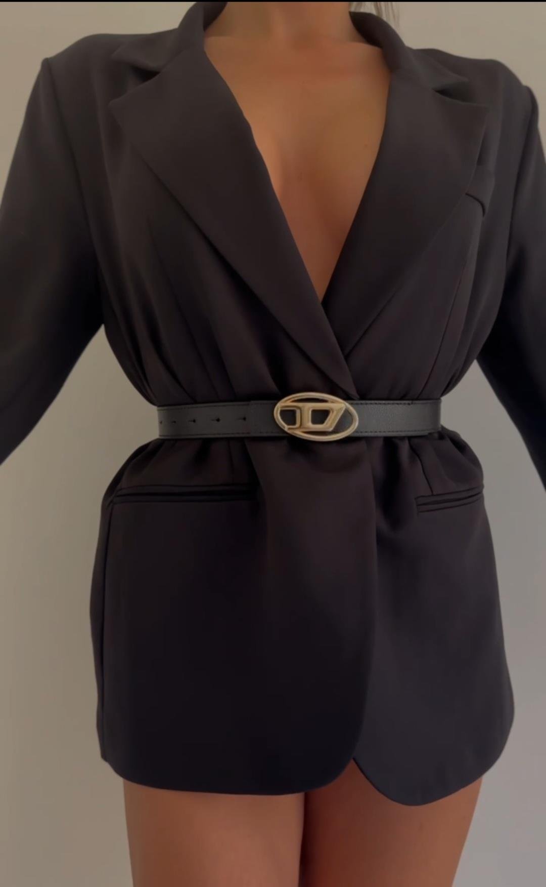 Siyah Gold Oval Tokalı Marka Model Kemer 