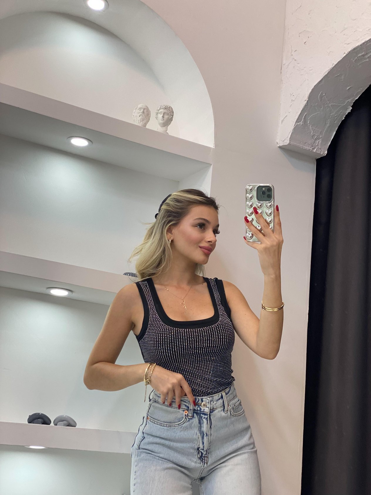 Siyah Hologram Taşlı Sandy Bluz