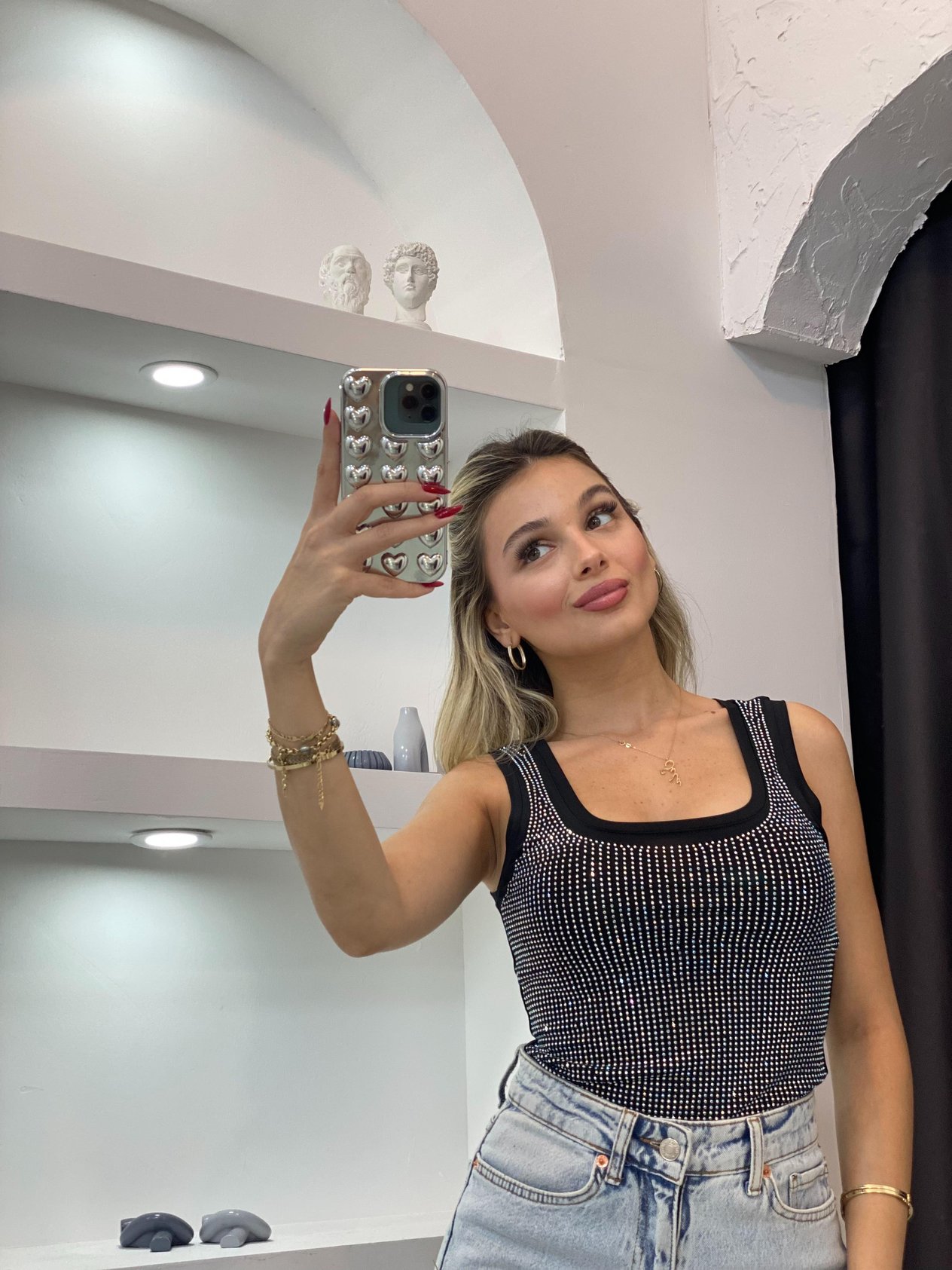 Siyah Hologram Taşlı Sandy Bluz