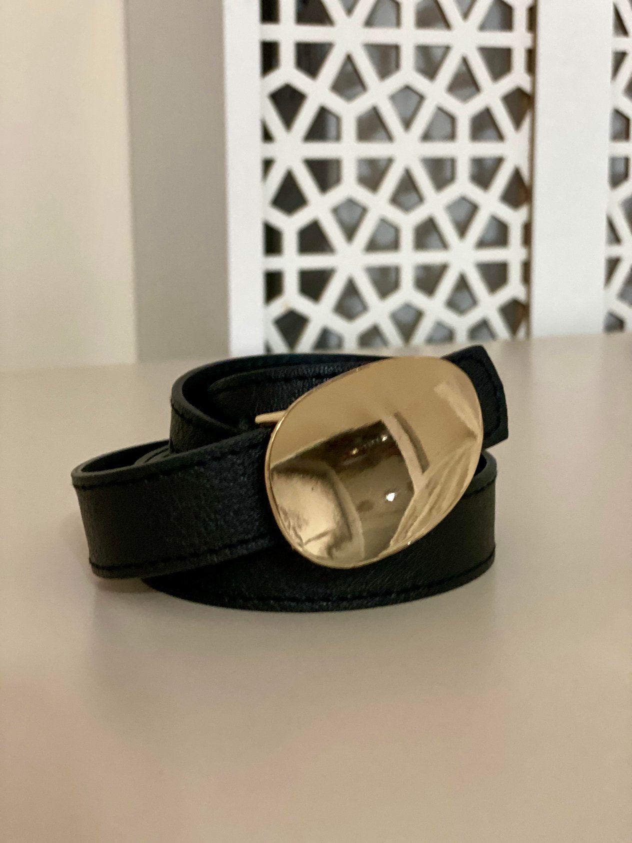 Siyah Oval Gold Tokalı Marka Model Kemer 