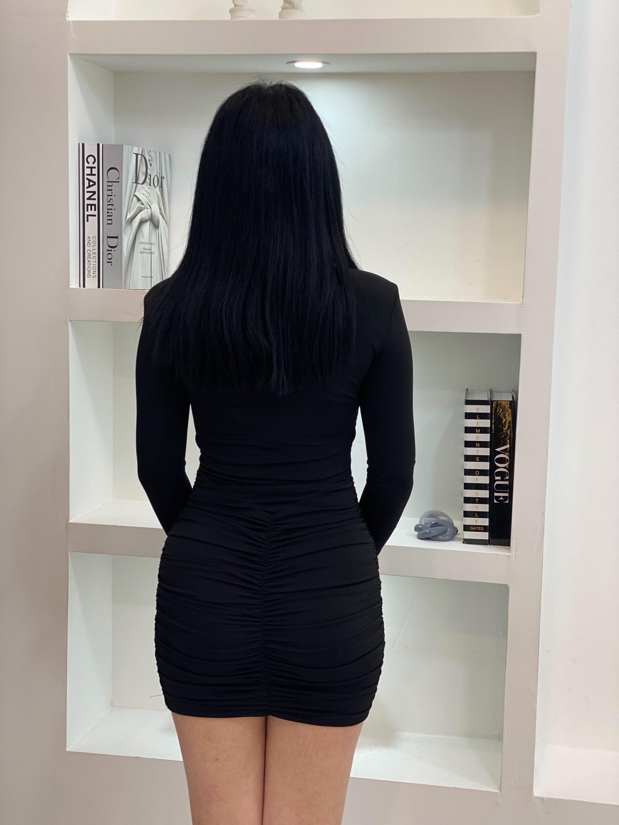 Siyah Vatkalı Drapeli Model Likralı Elbise 