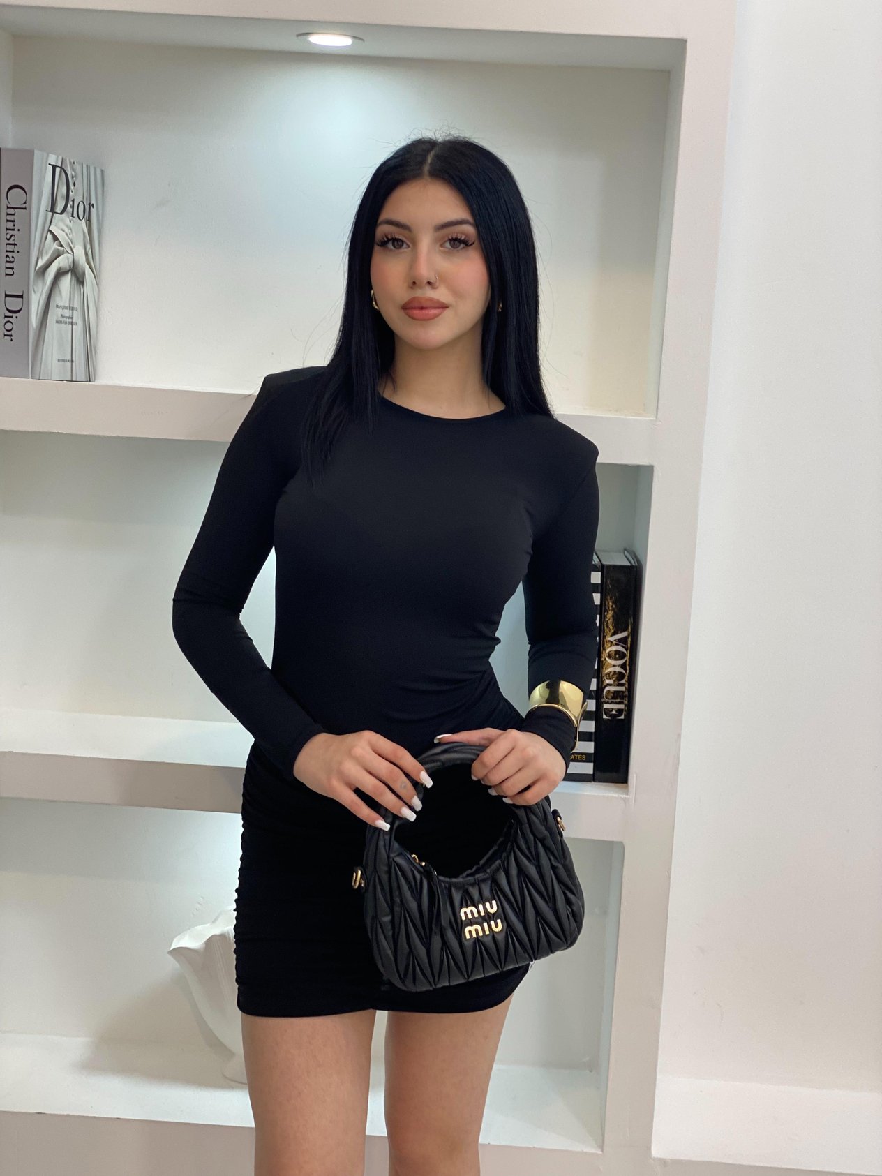 Siyah Vatkalı Drapeli Model Likralı Elbise 