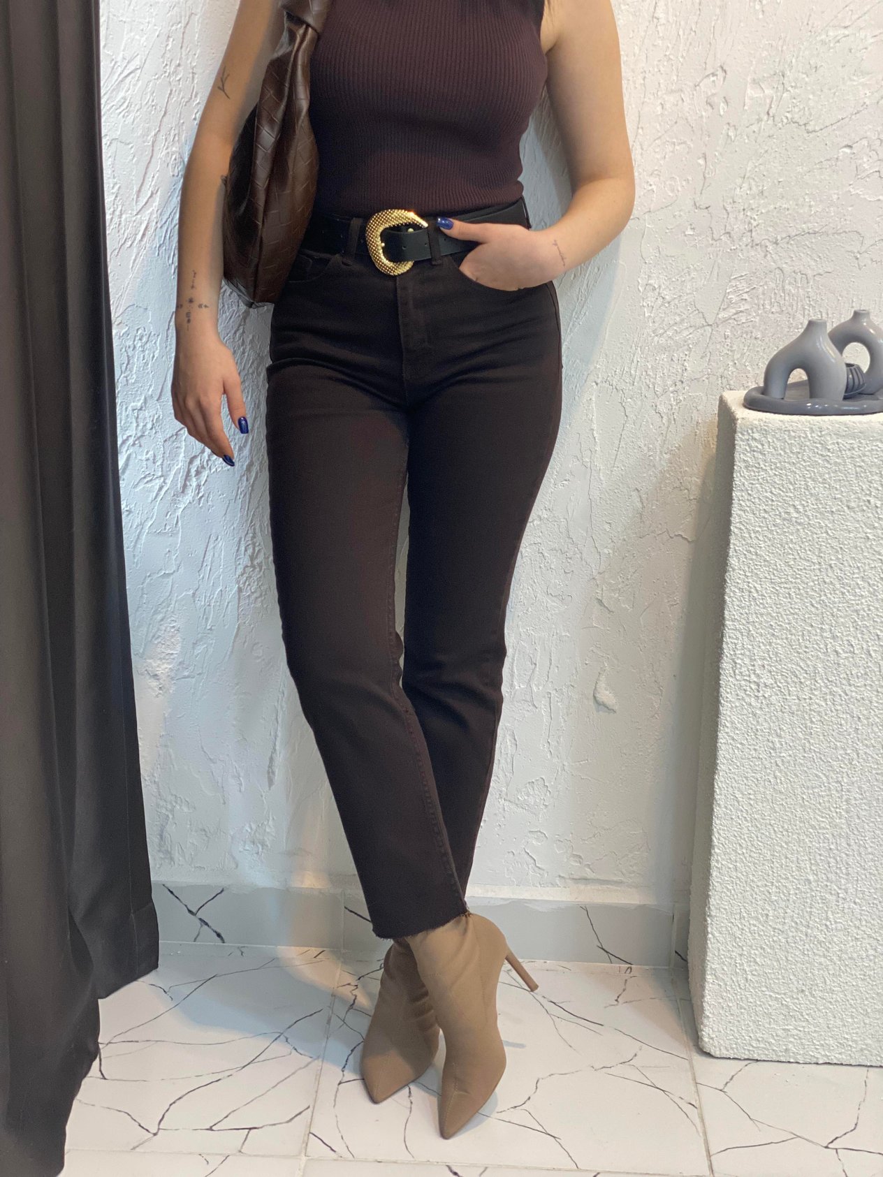 ZR Marka Acı Kahve Boyfit Jean 