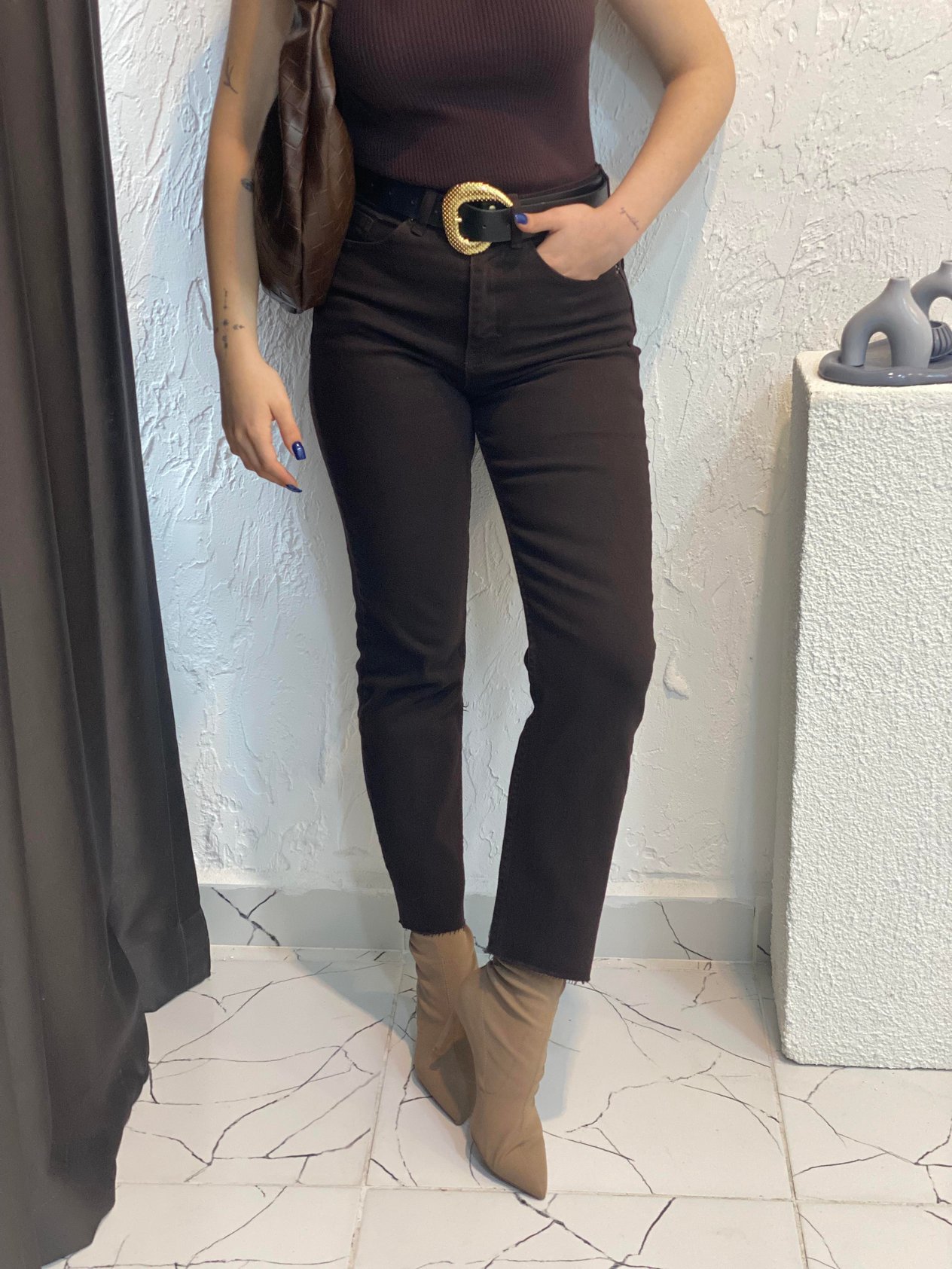 ZR Marka Acı Kahve Boyfit Jean 
