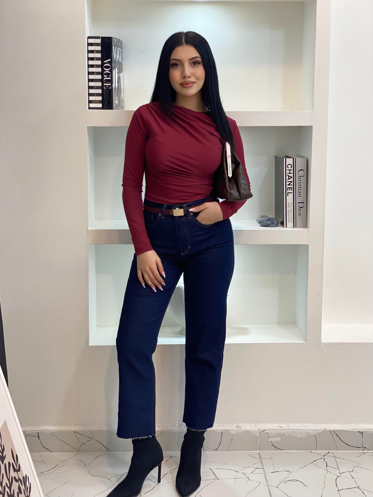 ZR Marka Koyu Lacivert Kesik Paça Boyfit Jean 