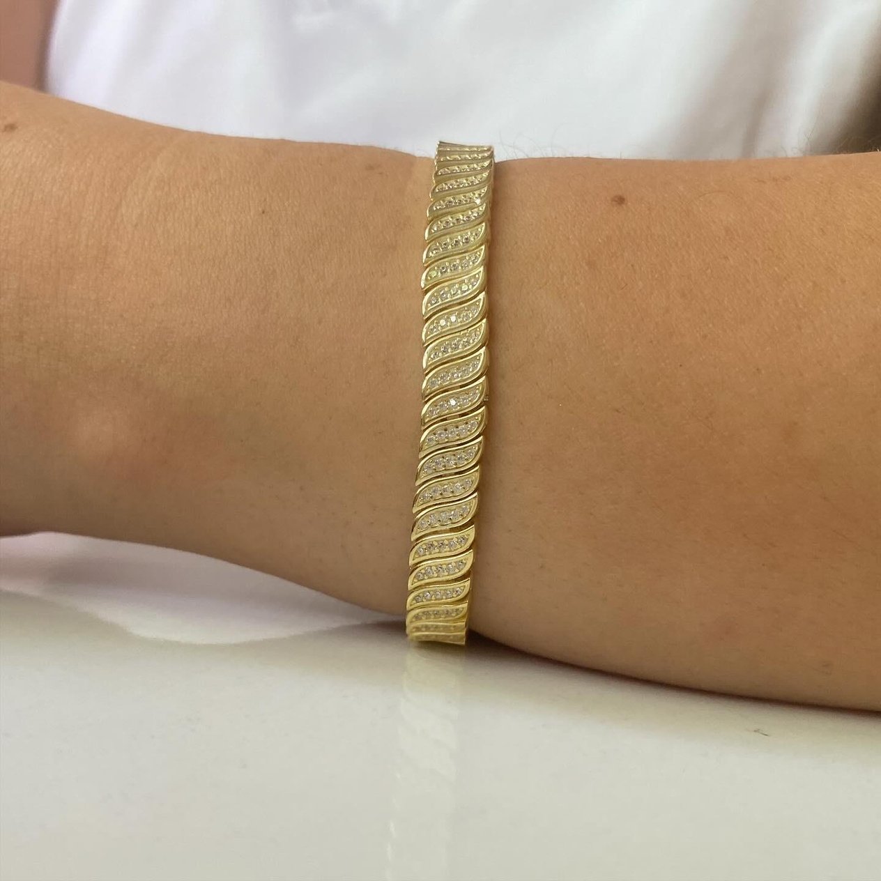 14k Altın Kaplamalı Gümüş Taşlı Bileklik