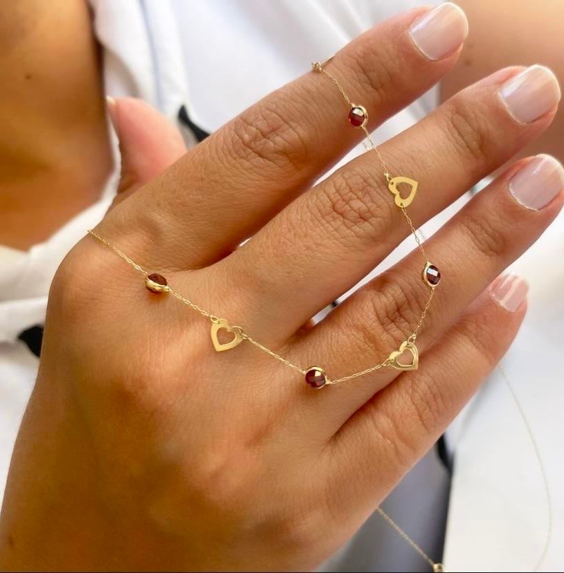 14k Altın Kırmızı Taşlı Zircir Kalp Kolye