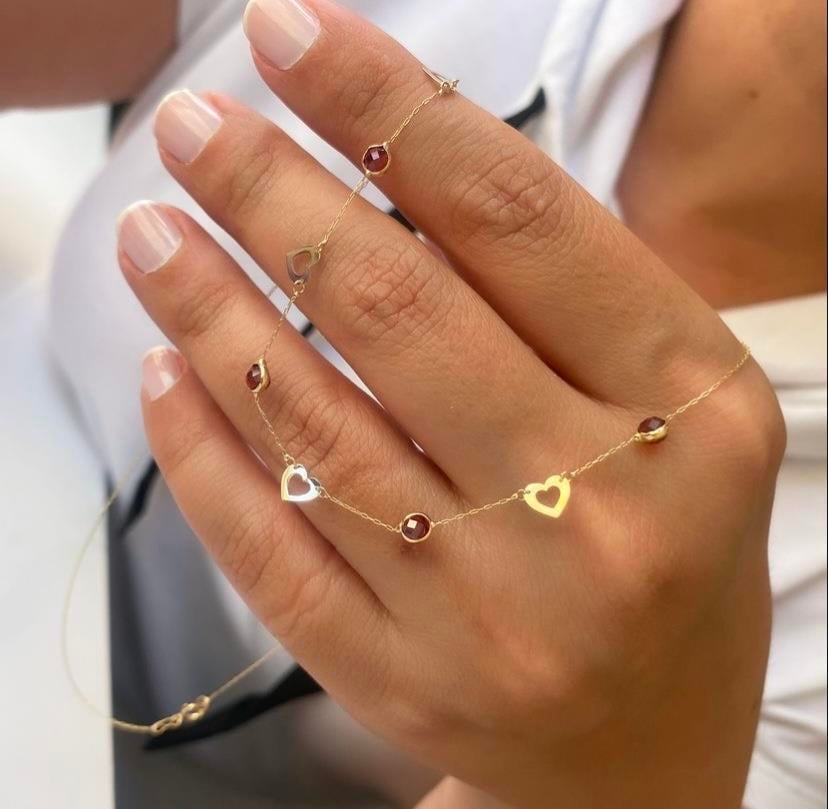 14k Altın Kırmızı Taşlı Zircir Kalp Kolye