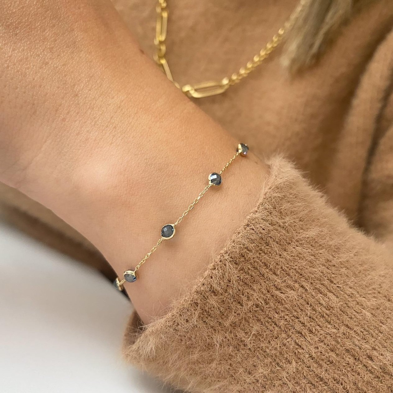 14k Safir Taşlı Altın Zincir Bileklik