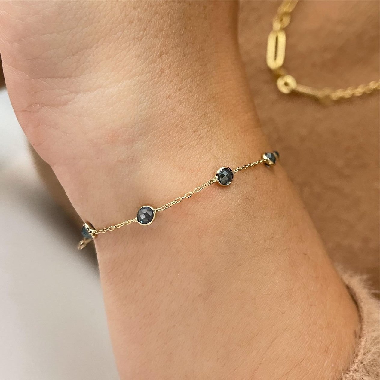 14k Safir Taşlı Altın Zincir Bileklik