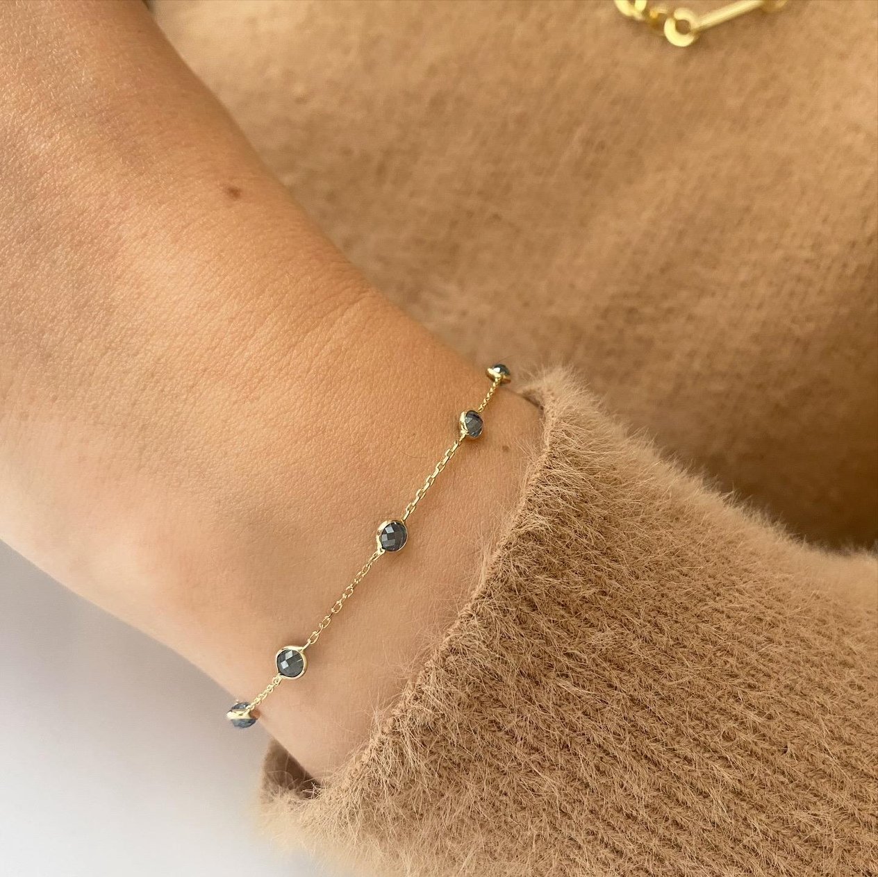14k Safir Taşlı Altın Zincir Bileklik