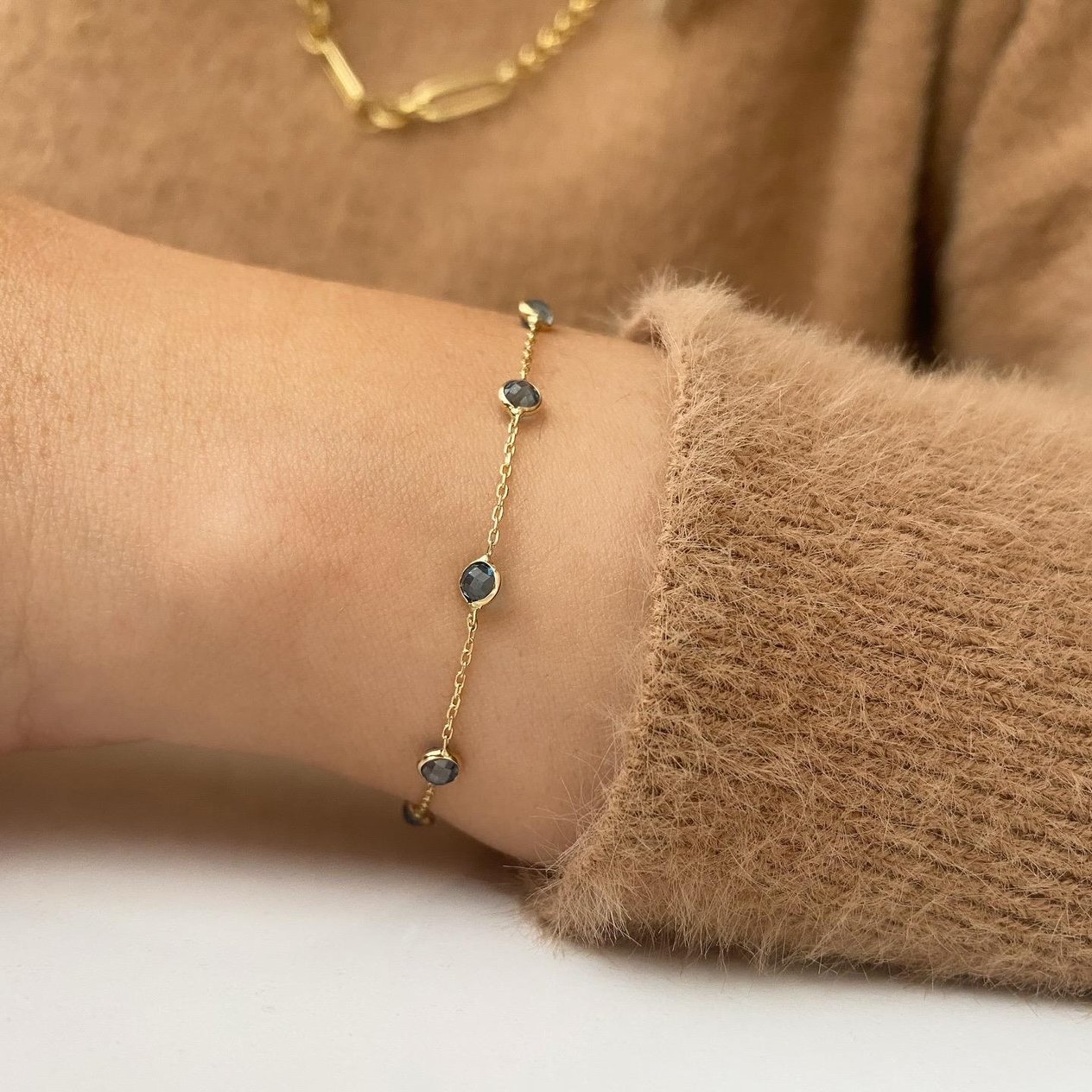 14k Safir Taşlı Altın Zincir Bileklik